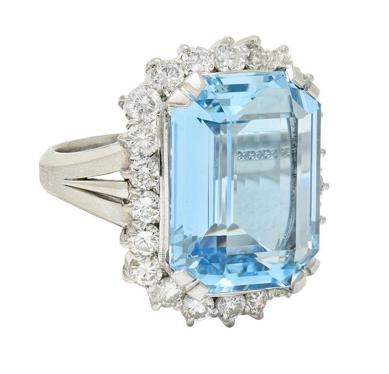 Contemporary 19.42 CTW Aquamarine Diamond Platinum Halo Cocktail Ring