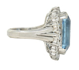 Contemporary 19.42 CTW Aquamarine Diamond Platinum Halo Cocktail Ring