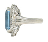 Contemporary 19.42 CTW Aquamarine Diamond Platinum Halo Cocktail Ring