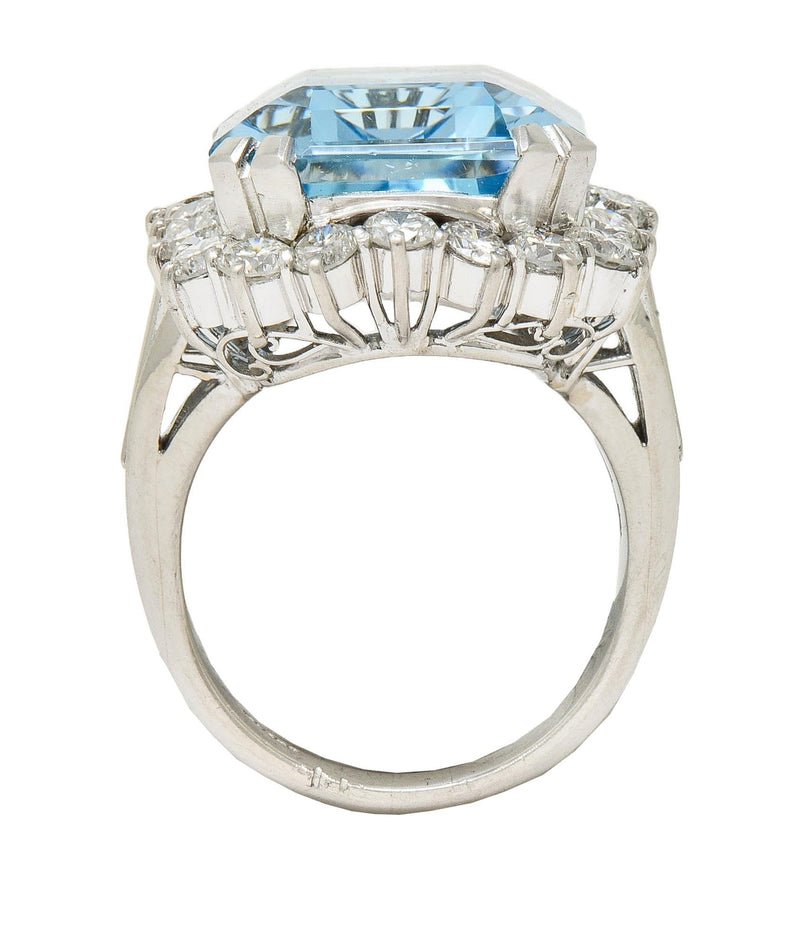 Contemporary 19.42 CTW Aquamarine Diamond Platinum Halo Cocktail Ring