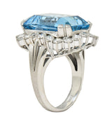 Contemporary 19.42 CTW Aquamarine Diamond Platinum Halo Cocktail Ring