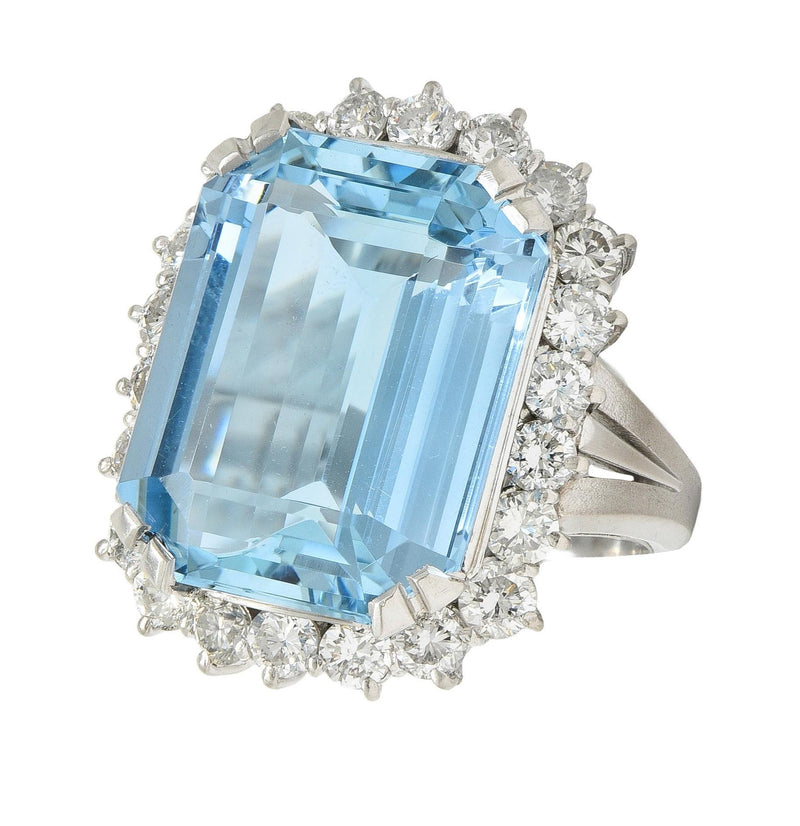 Contemporary 19.42 CTW Aquamarine Diamond Platinum Halo Cocktail Ring