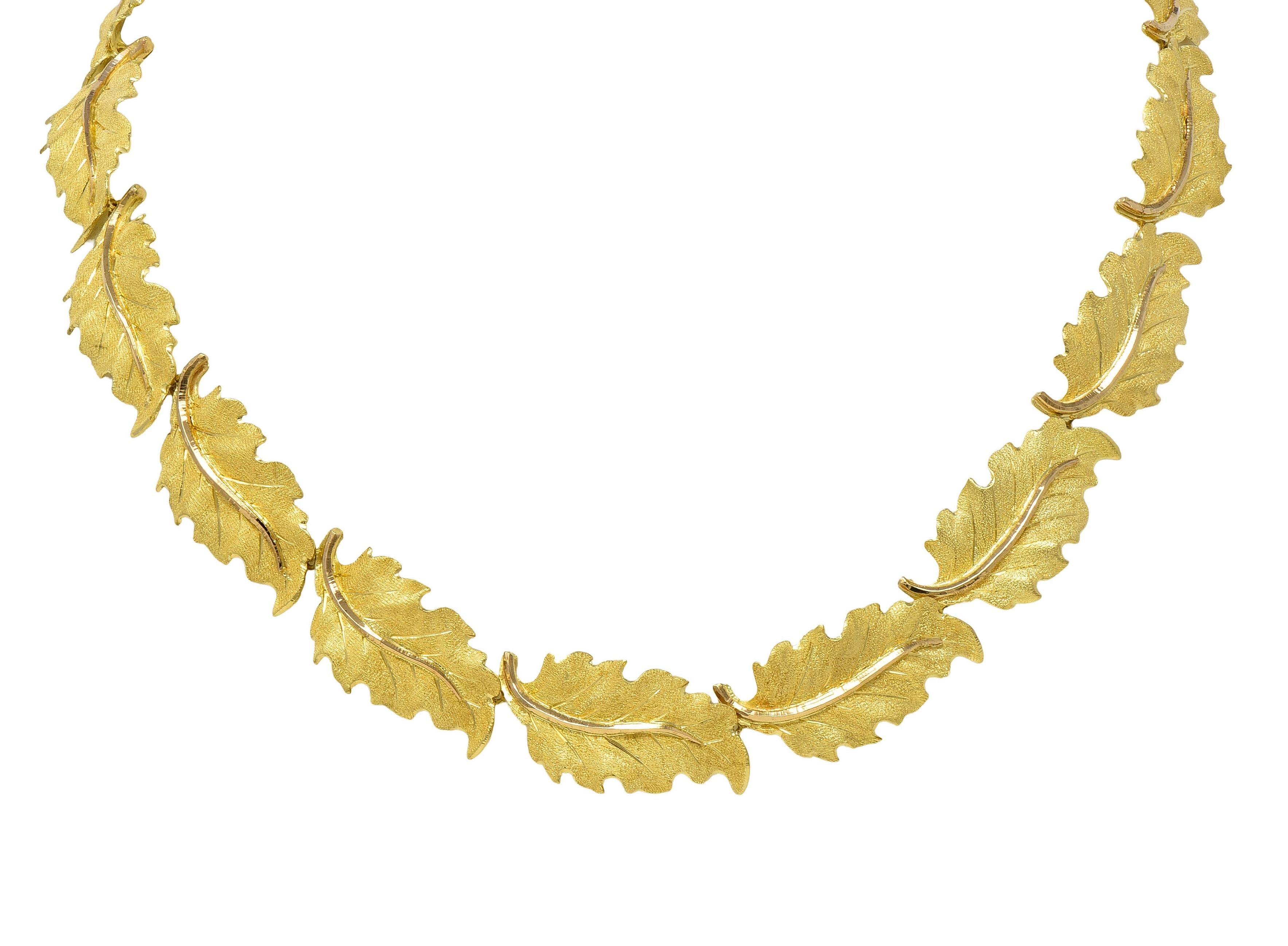 Buccellati 1970's 18 Karat Two-Tone Yellow Rose Gold Vintage Leaf Link Necklace