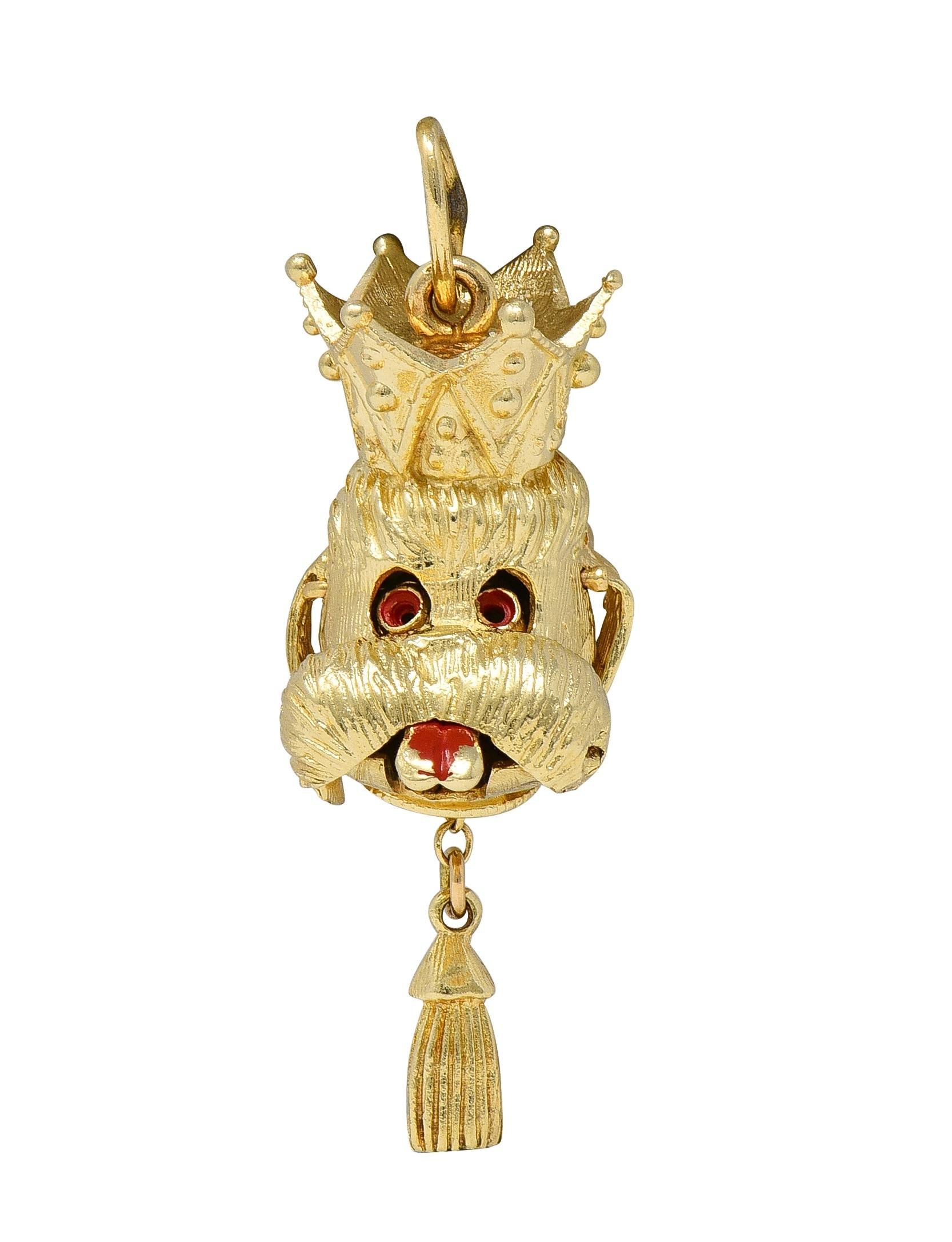 1960's 14 Karat Yellow Gold Vintage Crowned Dog Pendant Charm