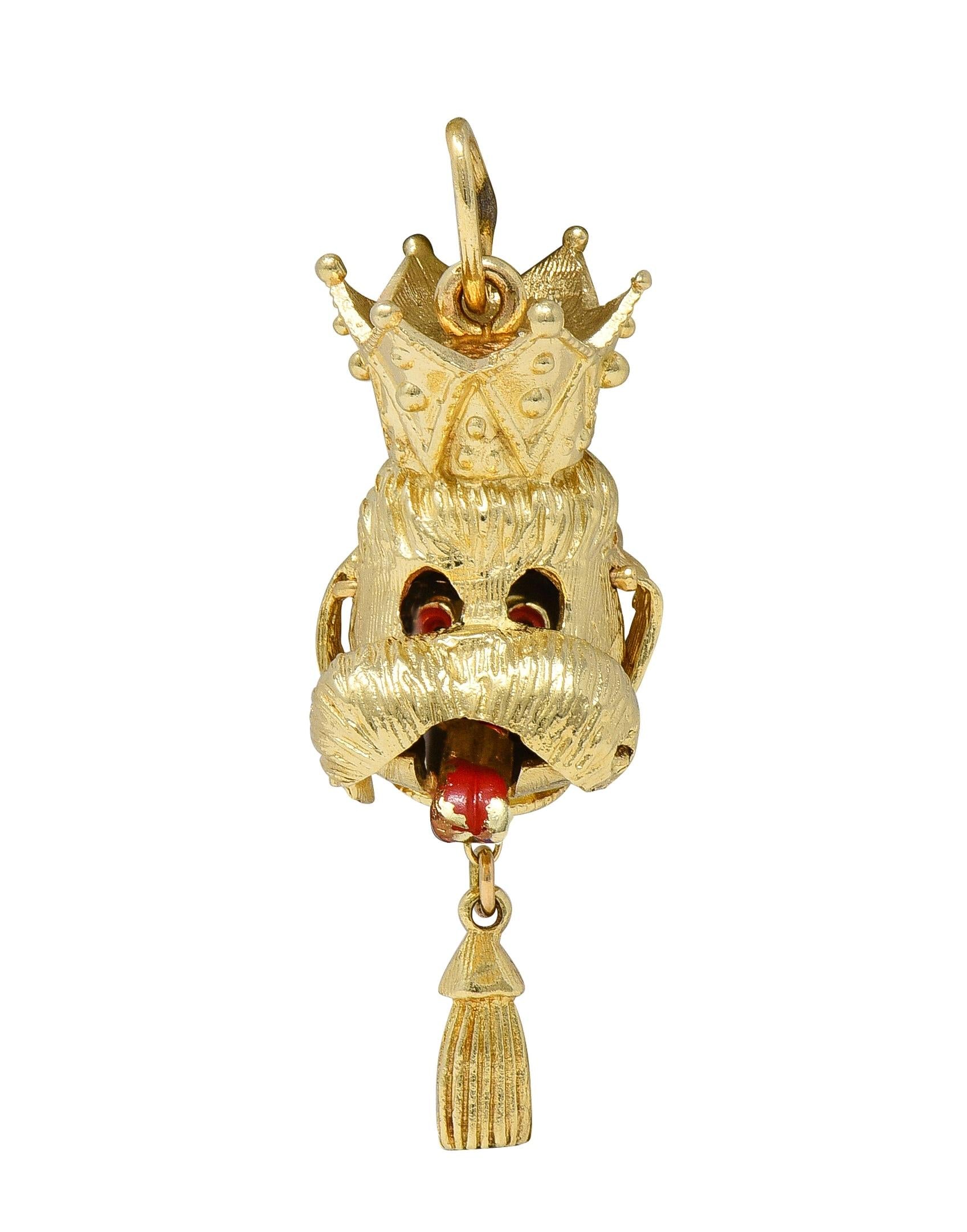 1960's 14 Karat Yellow Gold Vintage Crowned Dog Pendant Charm