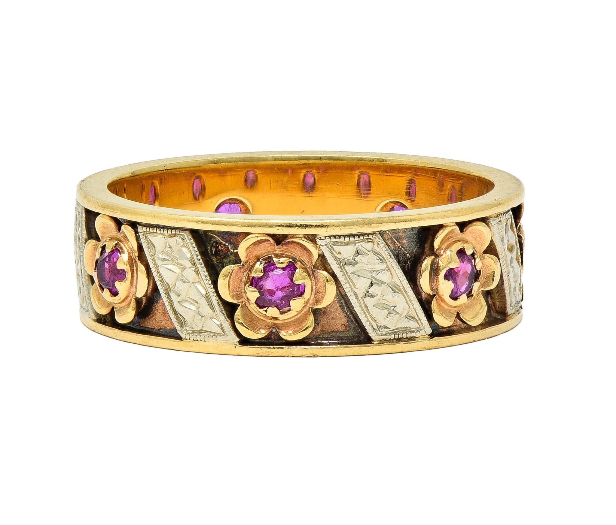 1950's 0.52 CTW Ruby 14 Karat Two-Tone Gold Vintage Floral Band Ring