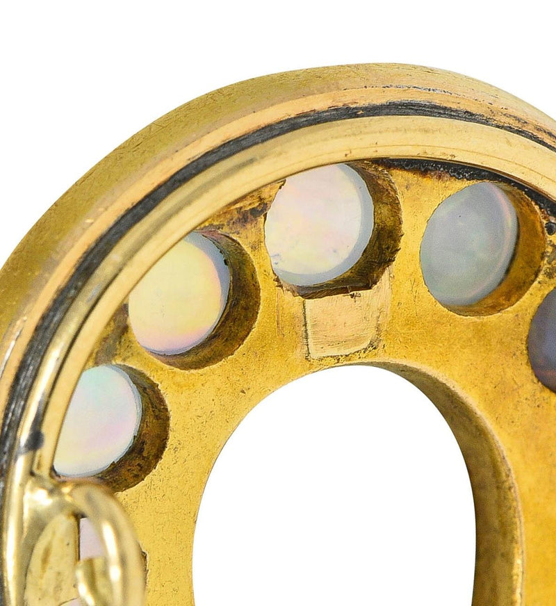 Victorian Jelly Opal Diamond 18 Karat Yellow Gold Antique Horseshoe Brooch