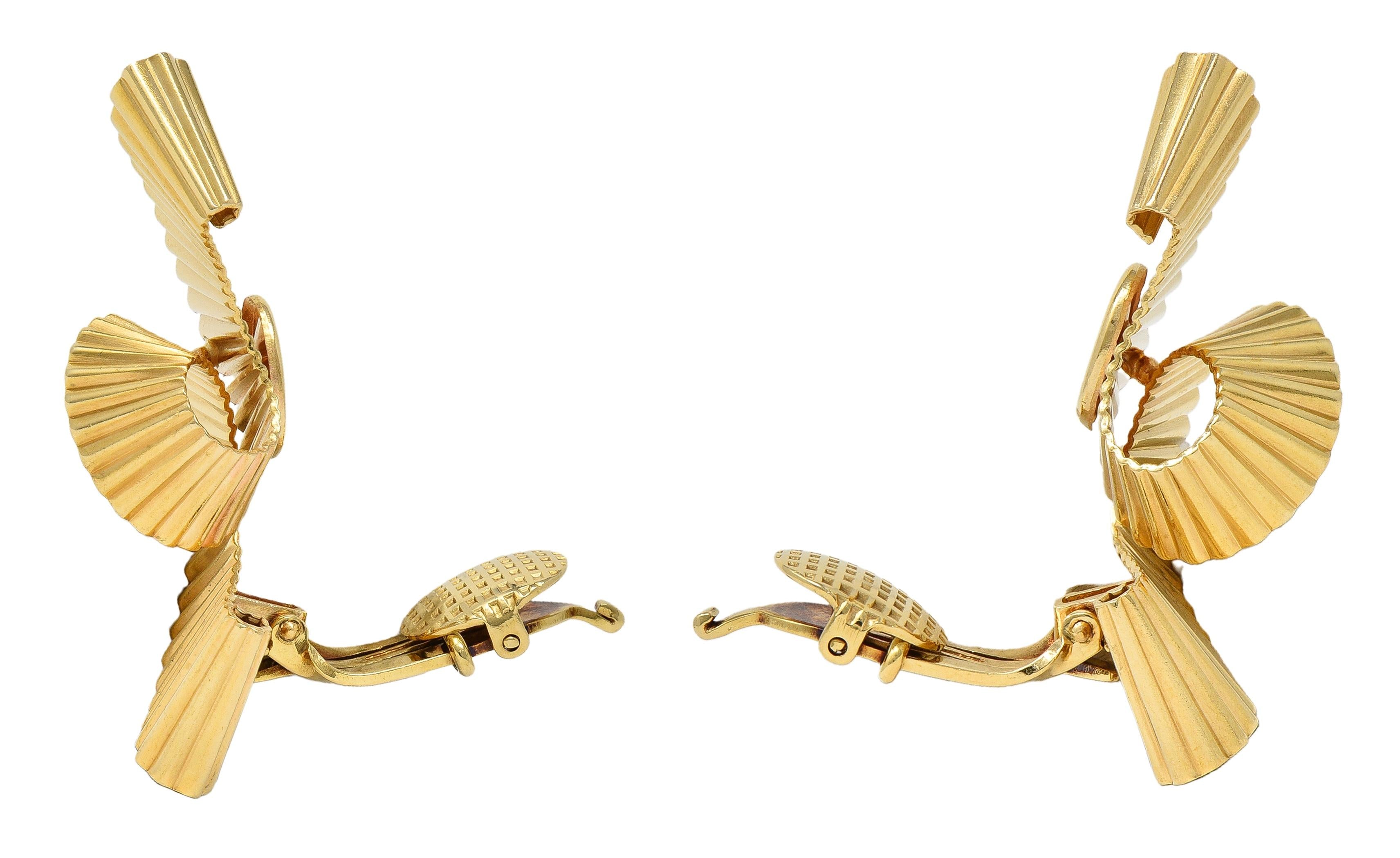 Tiffany & Co. Retro 14 Karat Yellow Gold Pleated Scroll Ear-Clip Earrings