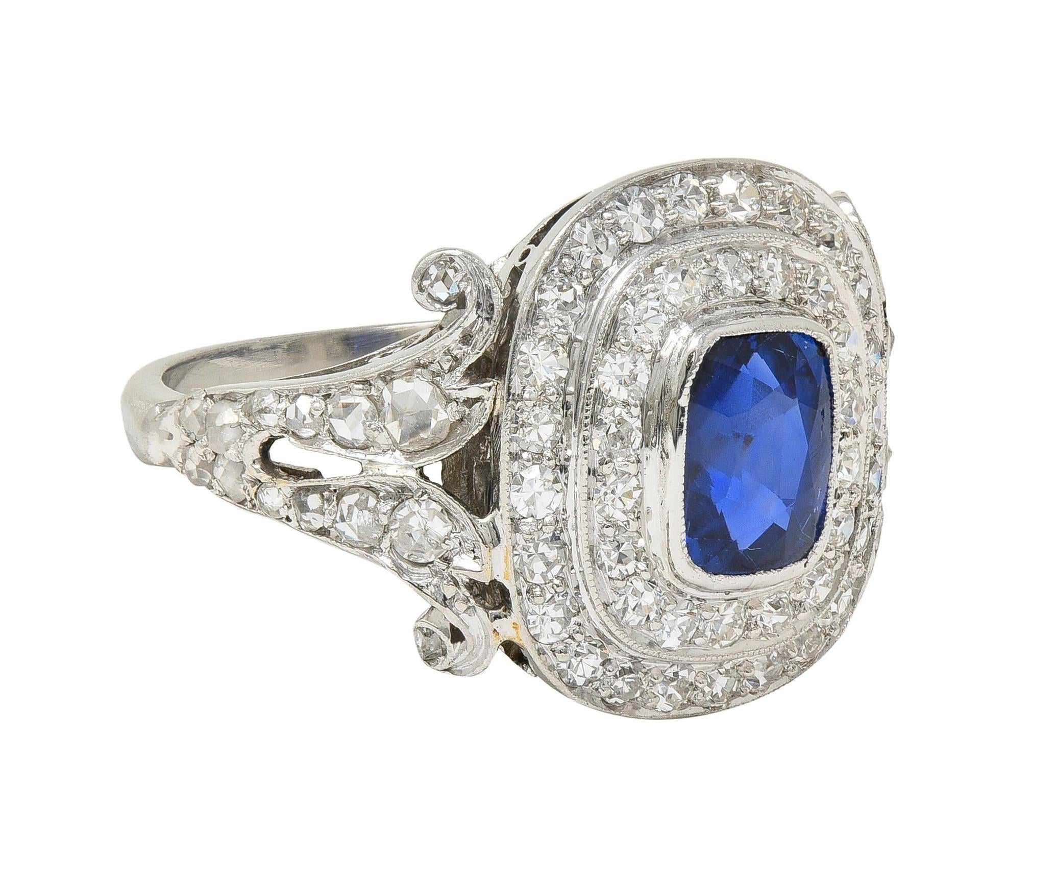 Art Deco 2.45 CTW No Heat Burma Sapphire Diamond Platinum Vintage Halo Ring GIA