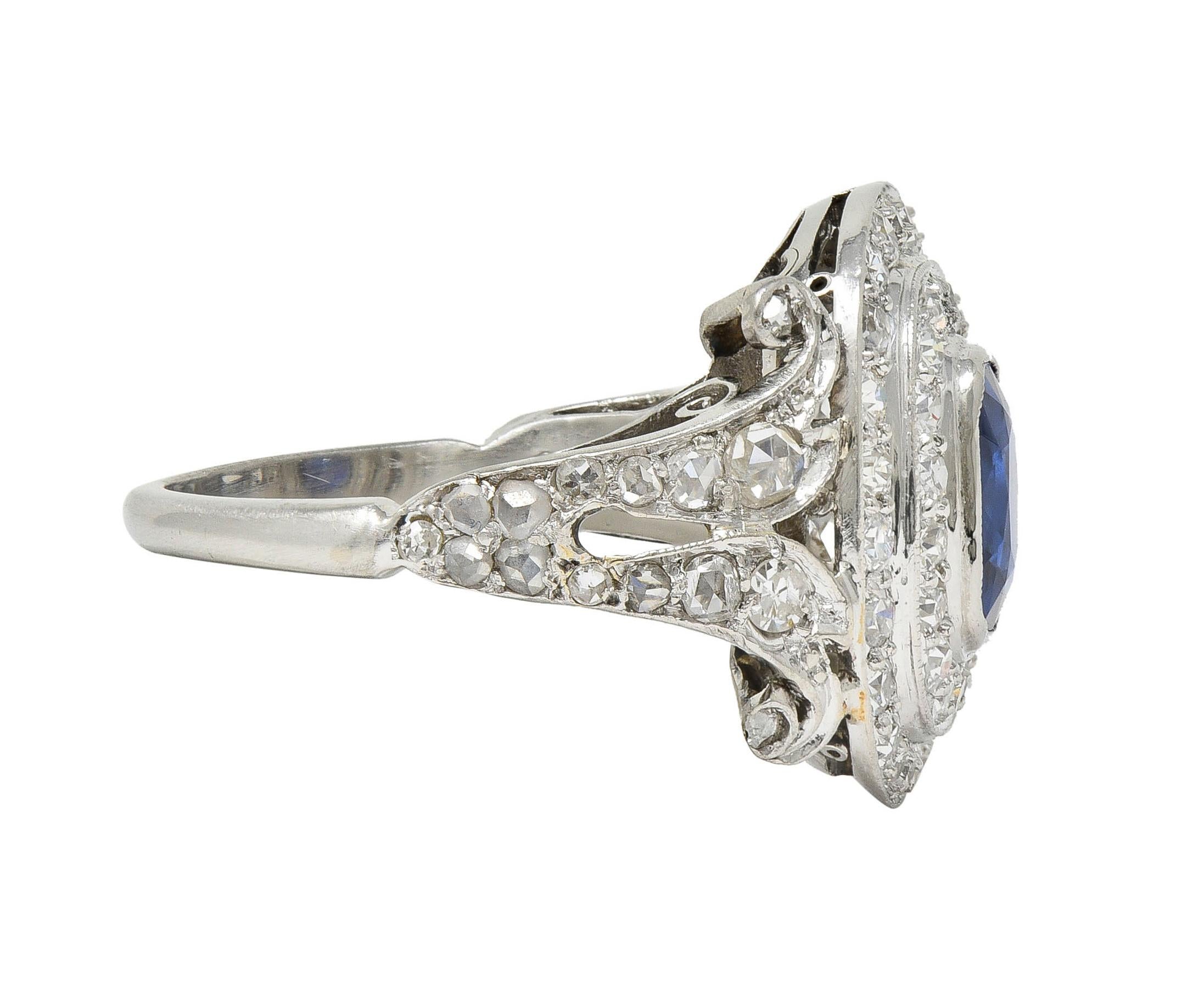 Art Deco 2.45 CTW No Heat Burma Sapphire Diamond Platinum Vintage Halo Ring GIA