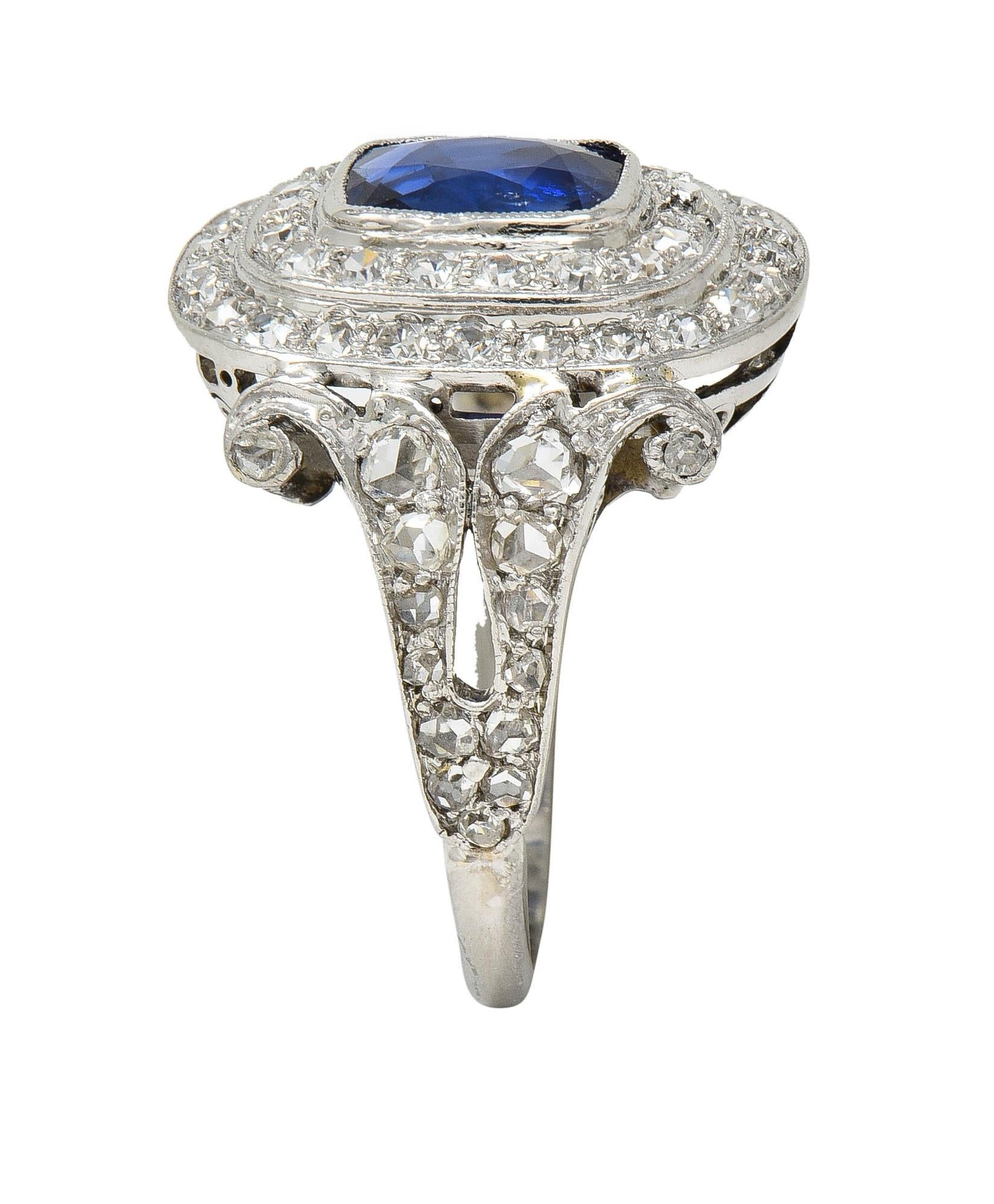 Art Deco 2.45 CTW No Heat Burma Sapphire Diamond Platinum Vintage Halo Ring GIA