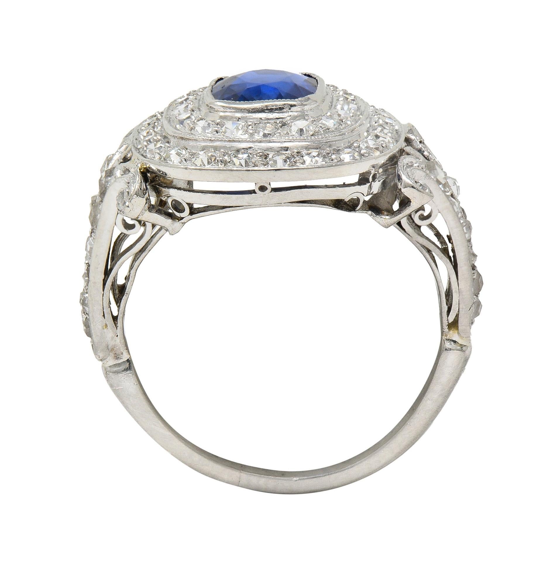 Art Deco 2.45 CTW No Heat Burma Sapphire Diamond Platinum Vintage Halo Ring GIA