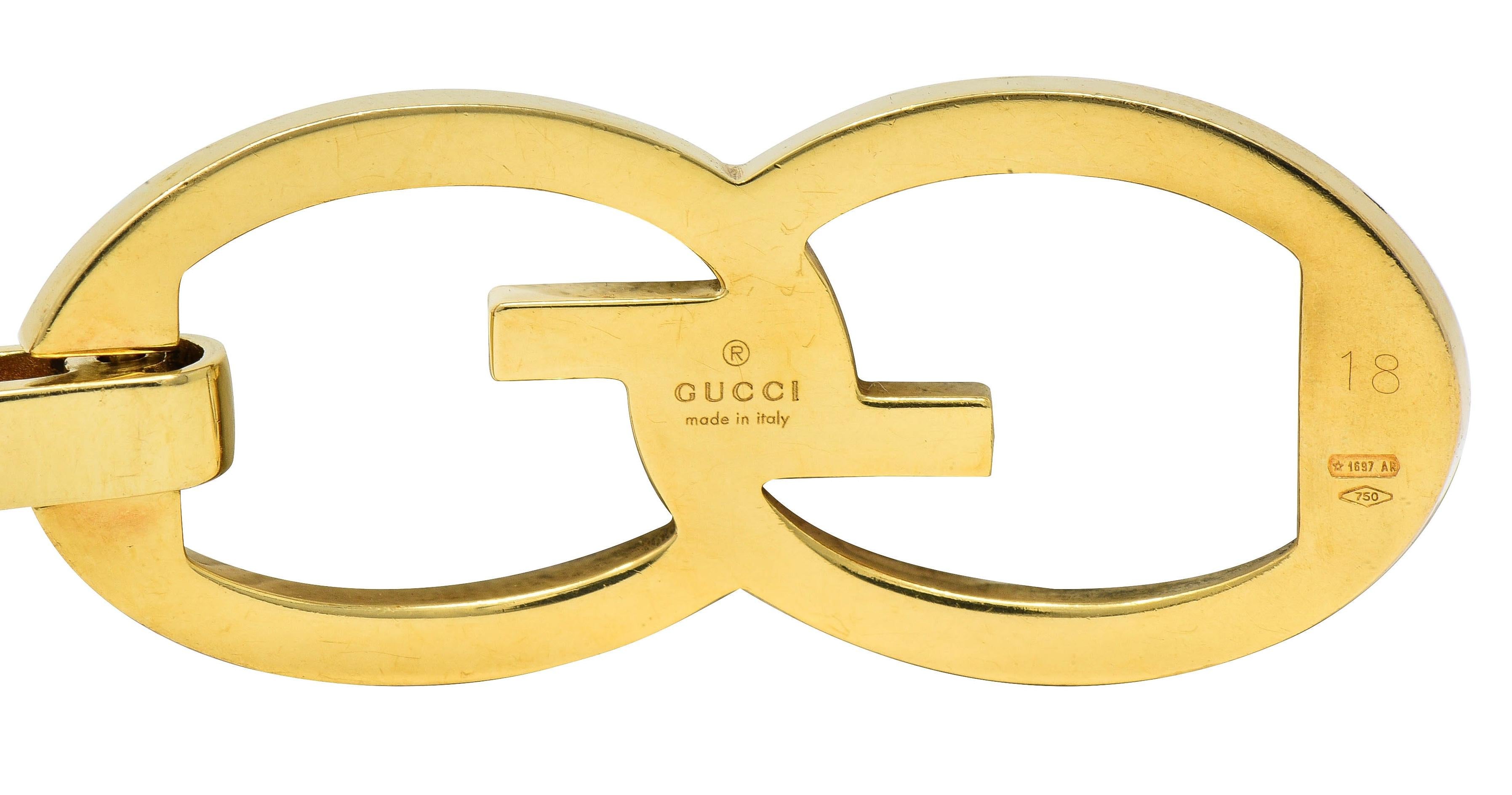 Gucci 1990's 18 Karat Yellow Gold Leather Interlocking G Vintage Toggle Bracelet