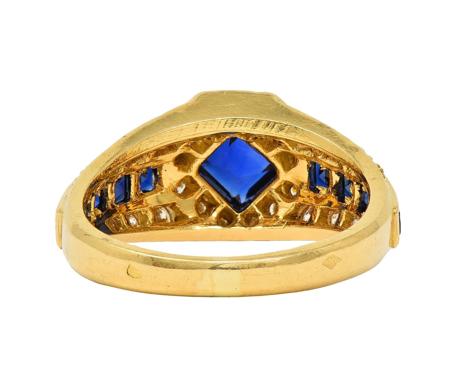 1957 French 2.52 CTW Sapphire Diamond 18 Karat Yellow Gold Vintage Halo Ring