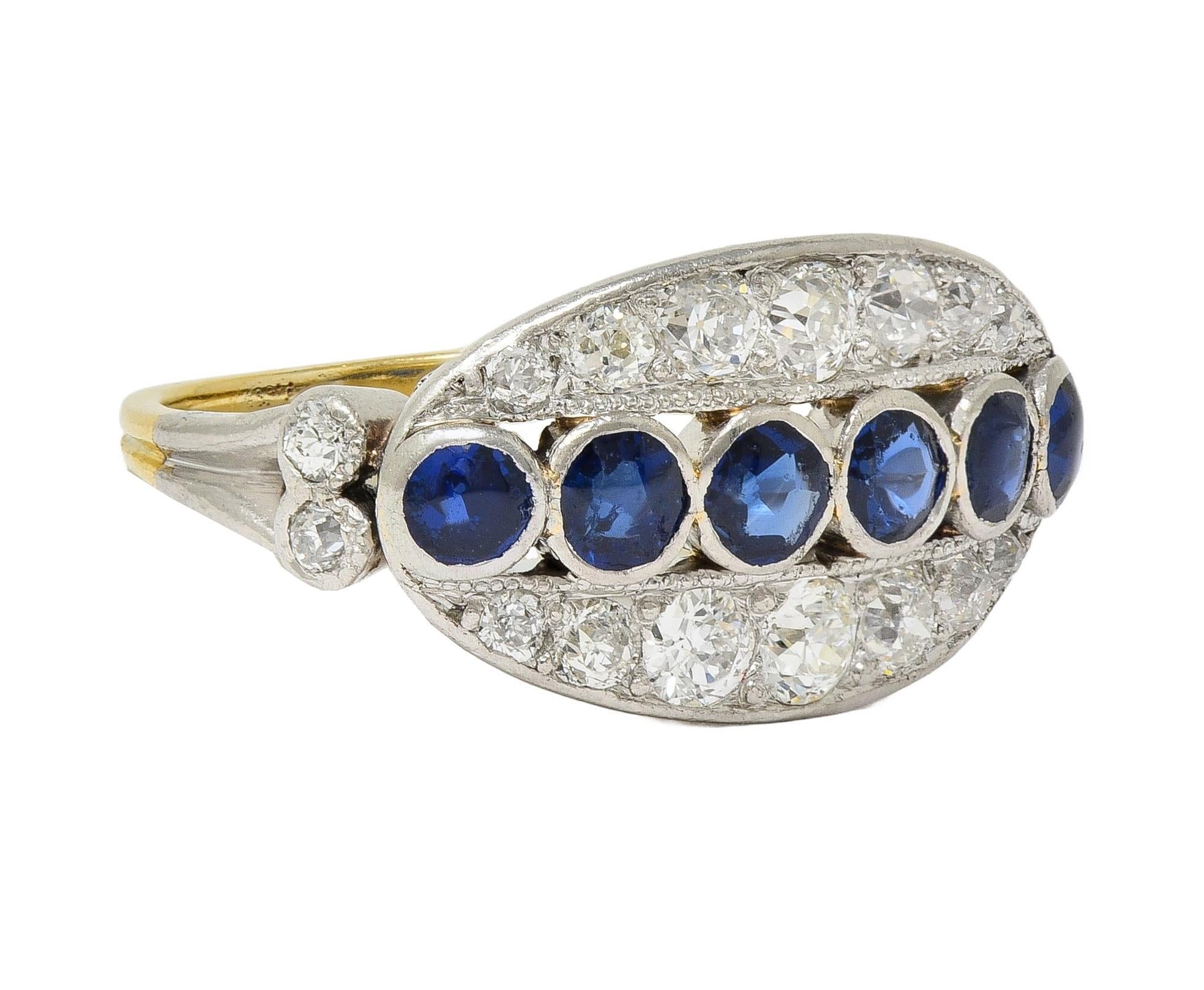 Art Deco 1.89 CTW Sapphire Diamond Platinum 18 Karat Gold Vintage Band Ring