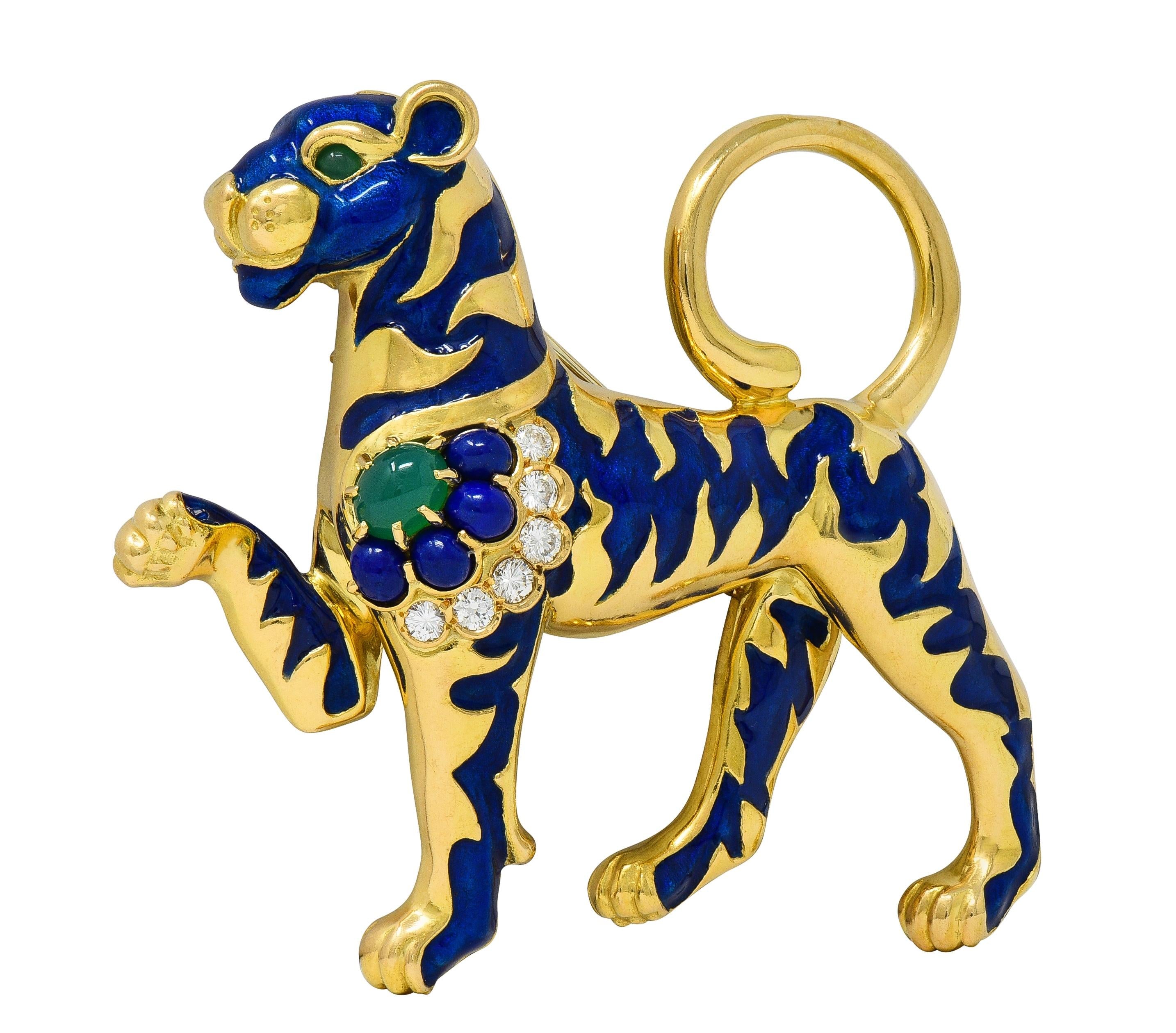 Van Cleef & Arpels French 1971 Enamel 18K Gold Vintage Persian Tiger Booch