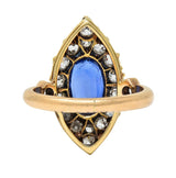 Victorian No Heat Burma Sapphire Diamond 14K Gold Antique Navette Cluster Ring