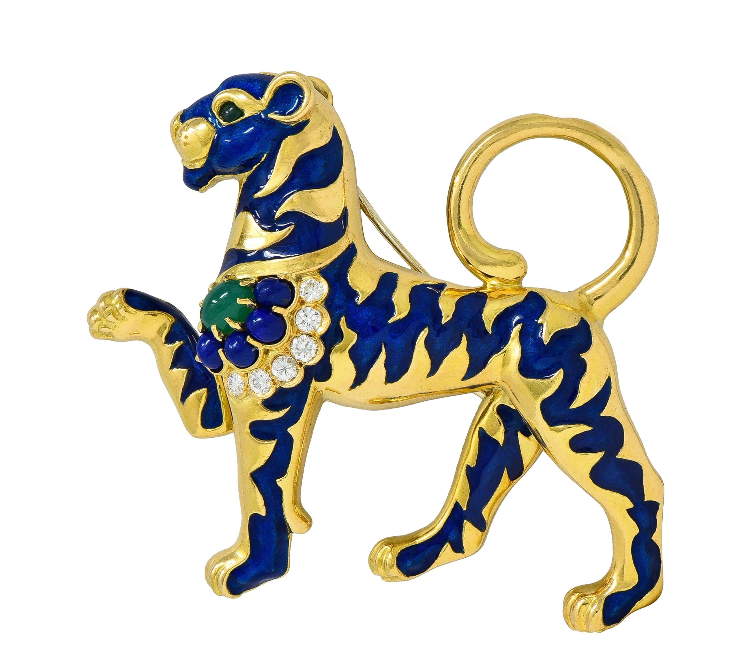 Van Cleef & Arpels French 1971 Enamel 18K Gold Vintage Persian Tiger Booch
