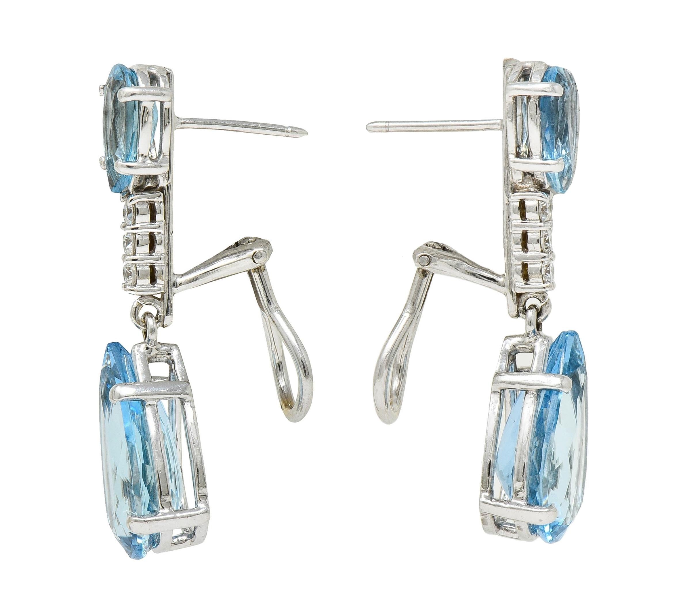 Contemporary 15.10 CTW Aquamarine Diamond 14 Karat White Gold Pear Drop Earrings