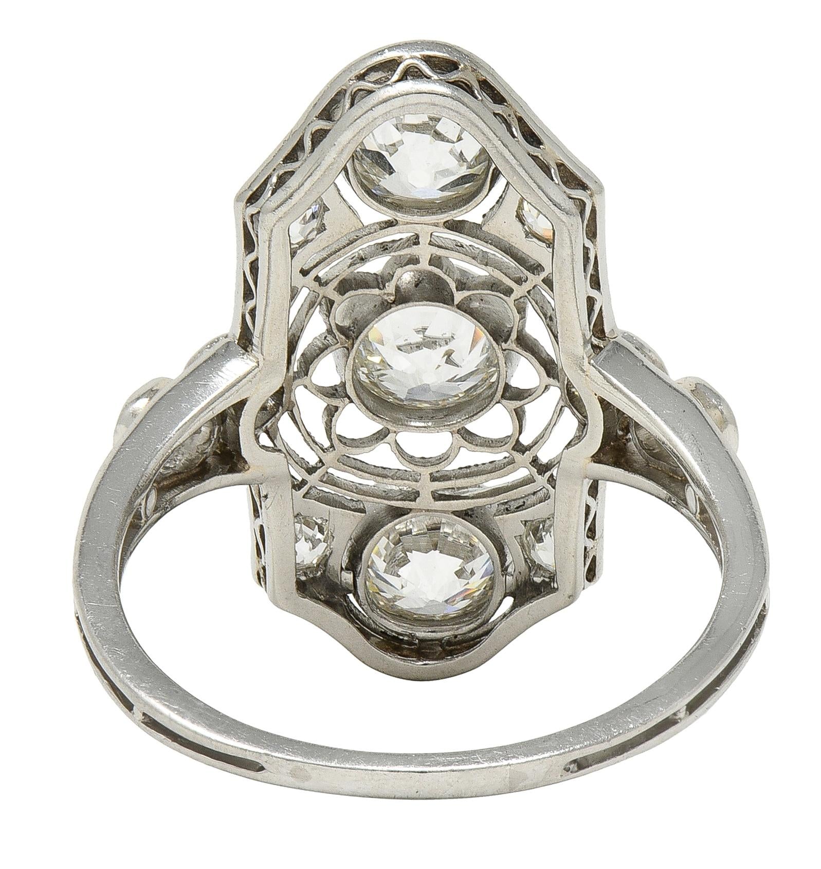 Art Deco 2.50 CTW European Diamond Platinum Vintage Floral Navette  Dinner Ring