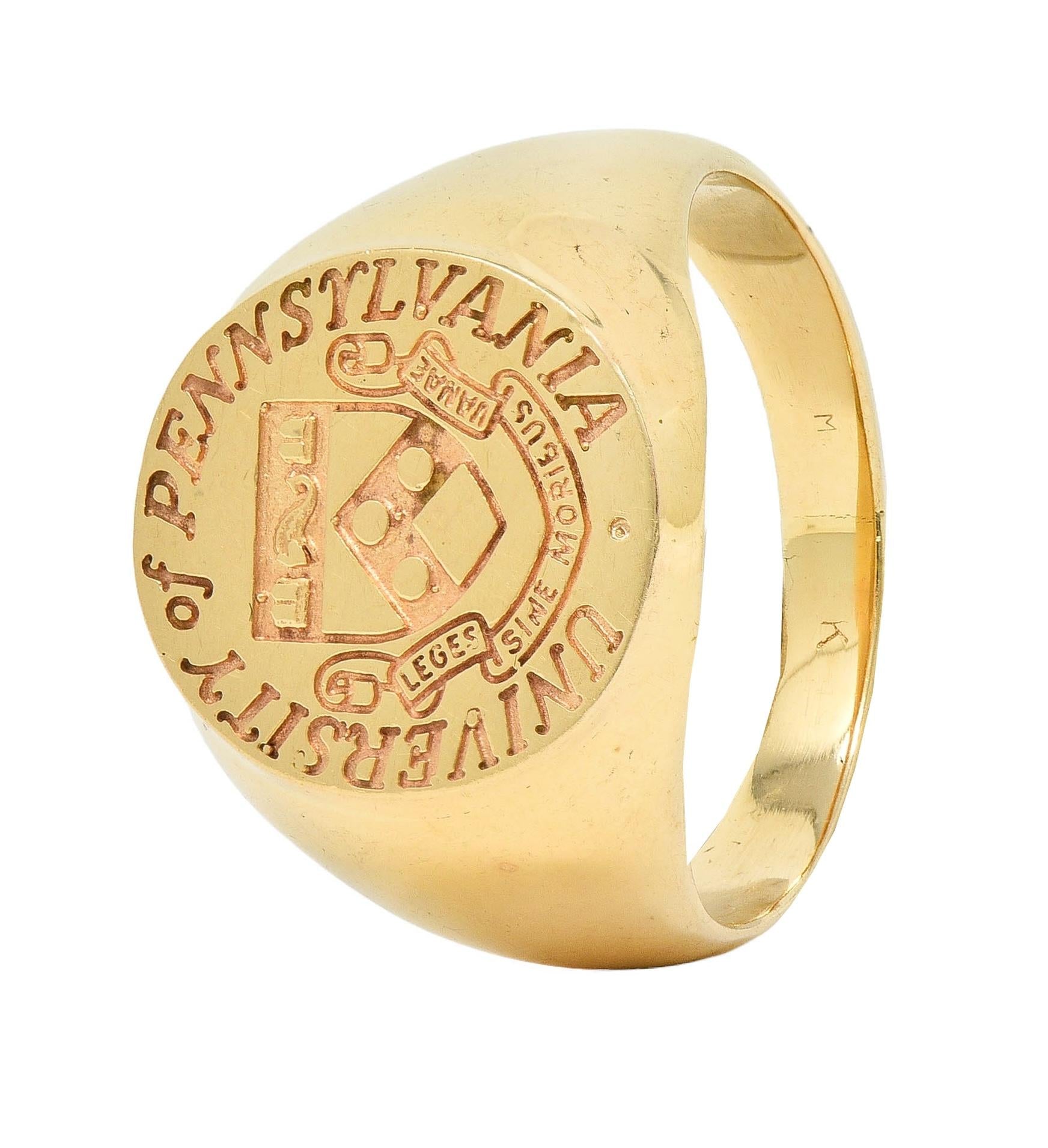 14 Karat Yellow Gold Vintage UPenn University Pennsylvania Intaglio Signet Ring