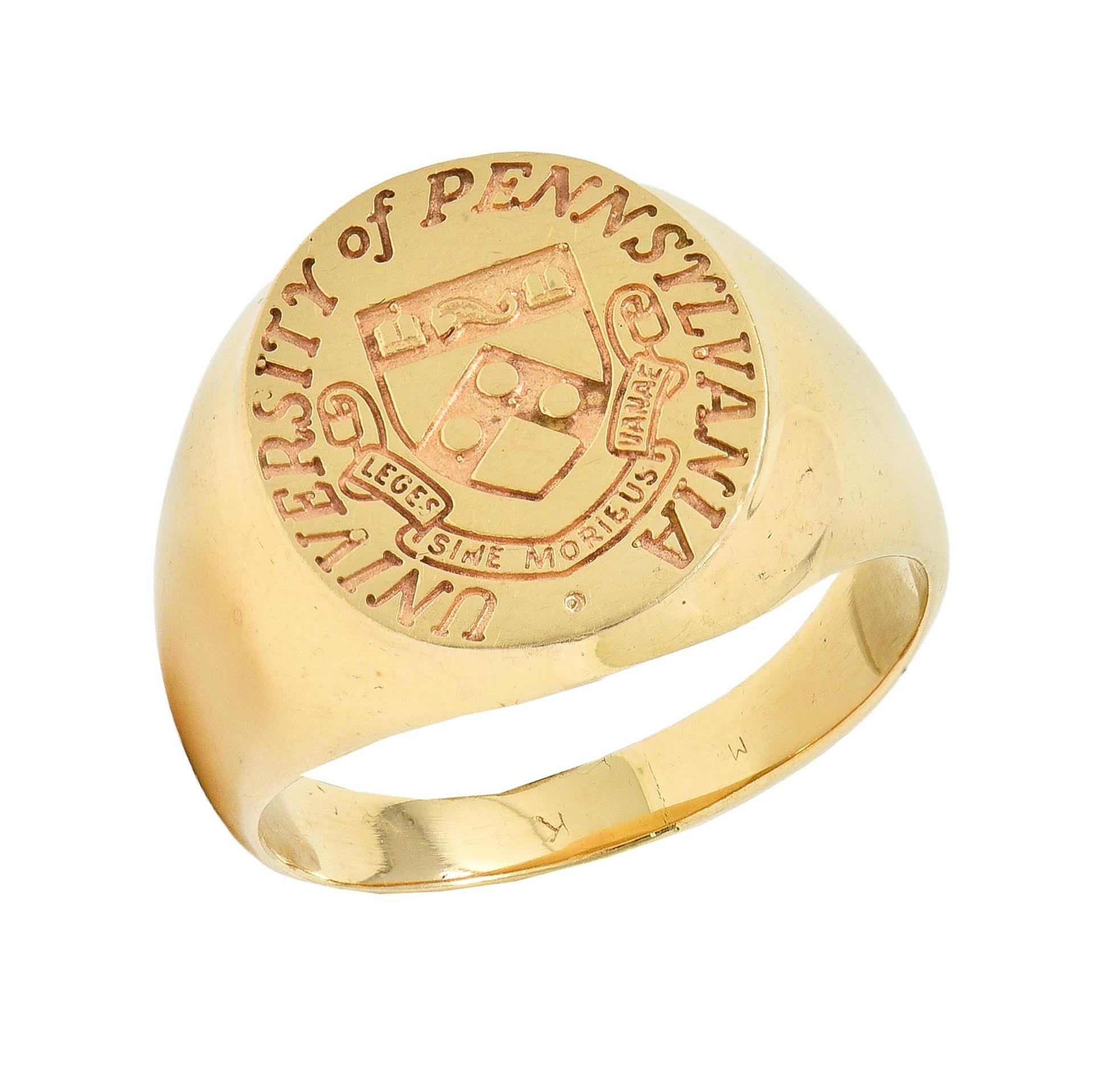 14 Karat Yellow Gold Vintage UPenn University Pennsylvania Intaglio Signet Ring