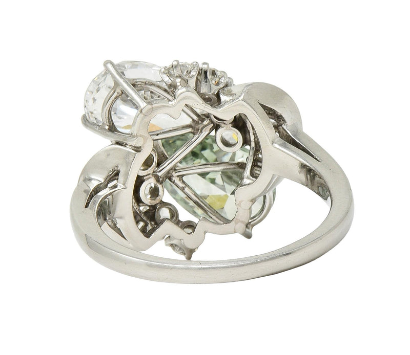 Mid-Century 5.13 CTW Fancy Green Diamond Platinum Toi-Et-Moi Bypass Vintage Ring