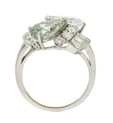 Mid-Century 5.13 CTW Fancy Green Diamond Platinum Toi-Et-Moi Bypass Vintage Ring