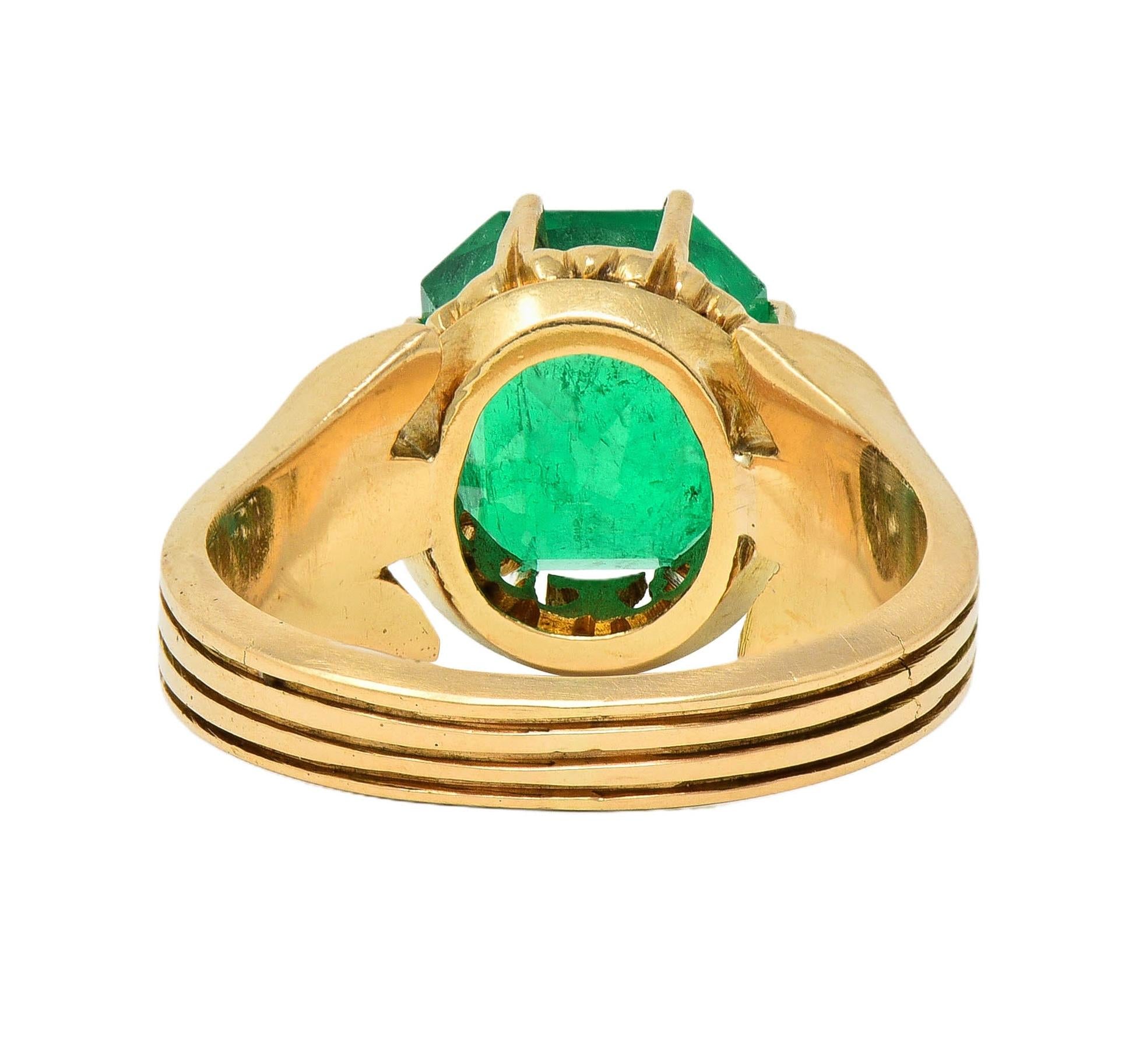 Victorian 3.60 CTW Colombian Emerald 14K Yellow Gold Antique Solitaire Ring GIA