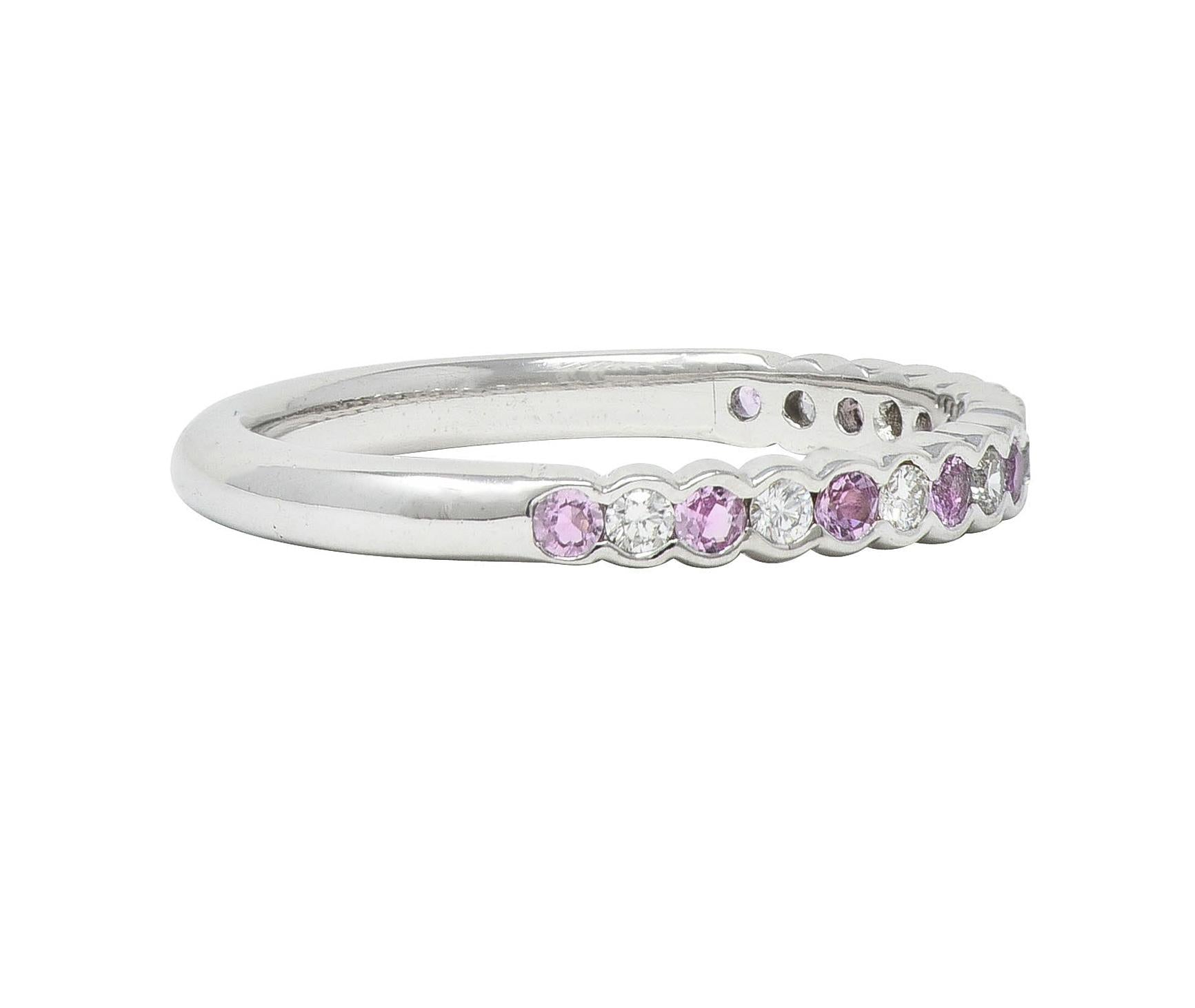 Contemporary Diamond Pink Sapphire 18 Karat White Gold Stacking Band Ring