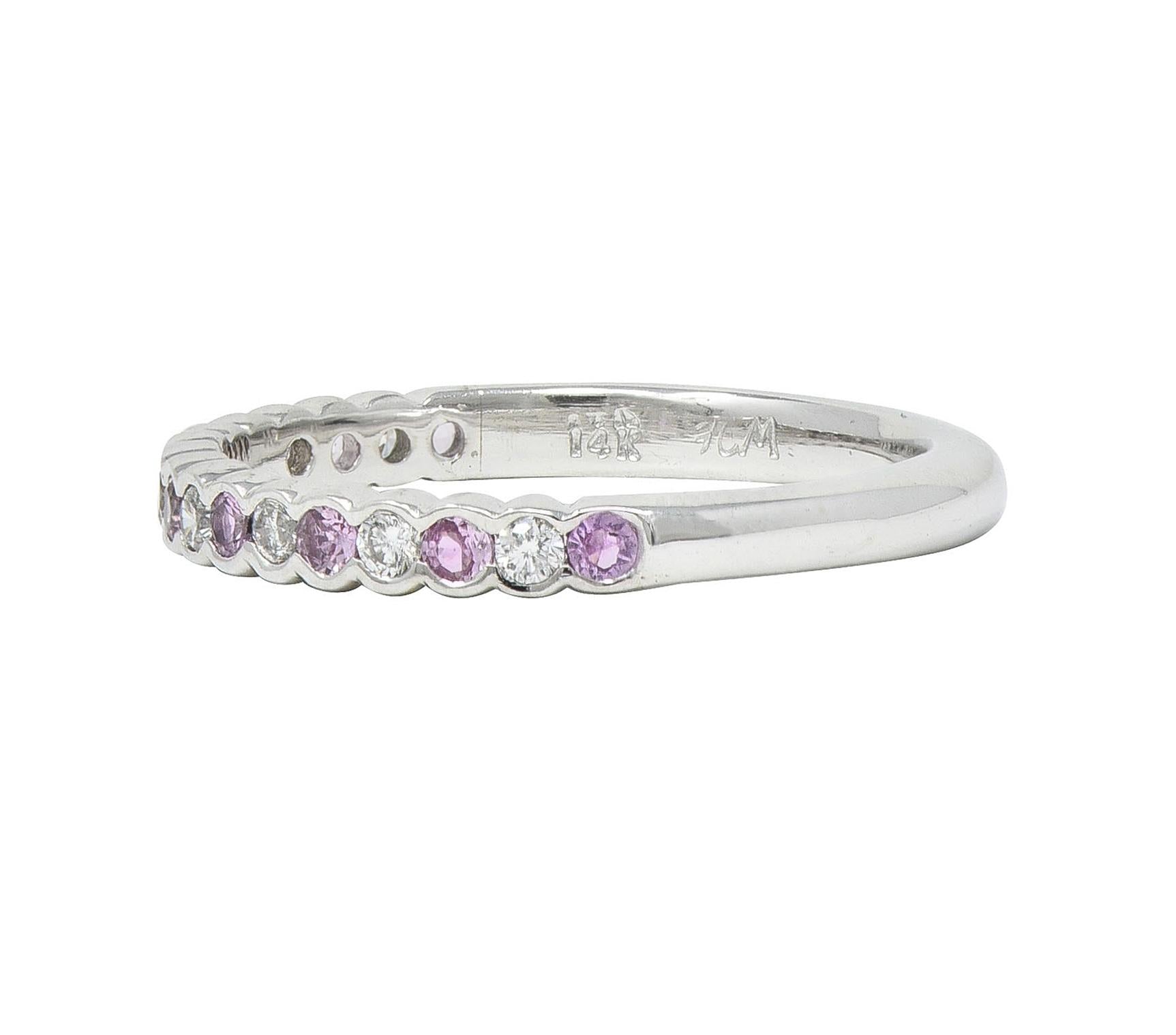 Contemporary Diamond Pink Sapphire 18 Karat White Gold Stacking Band Ring