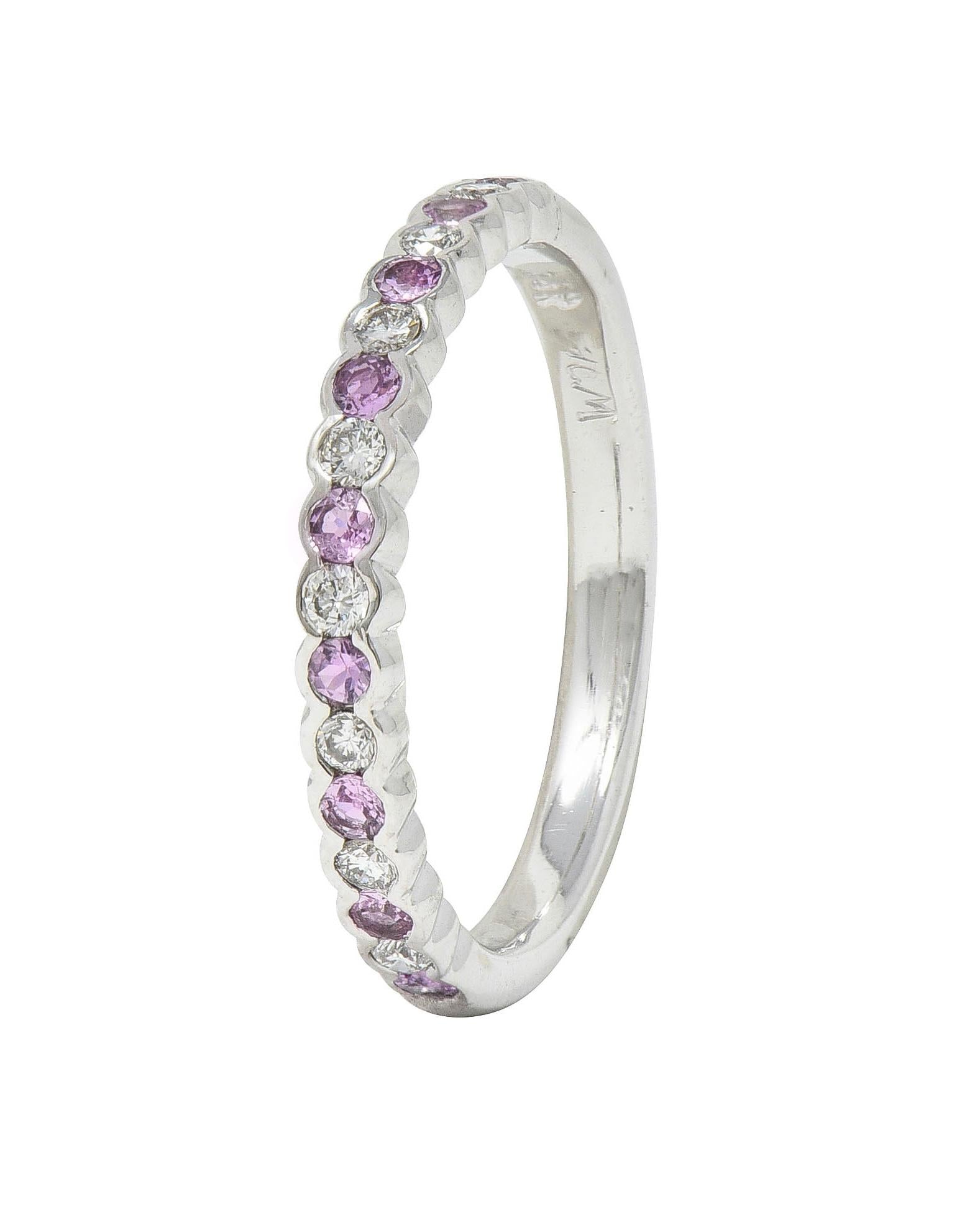 Contemporary Diamond Pink Sapphire 18 Karat White Gold Stacking Band Ring