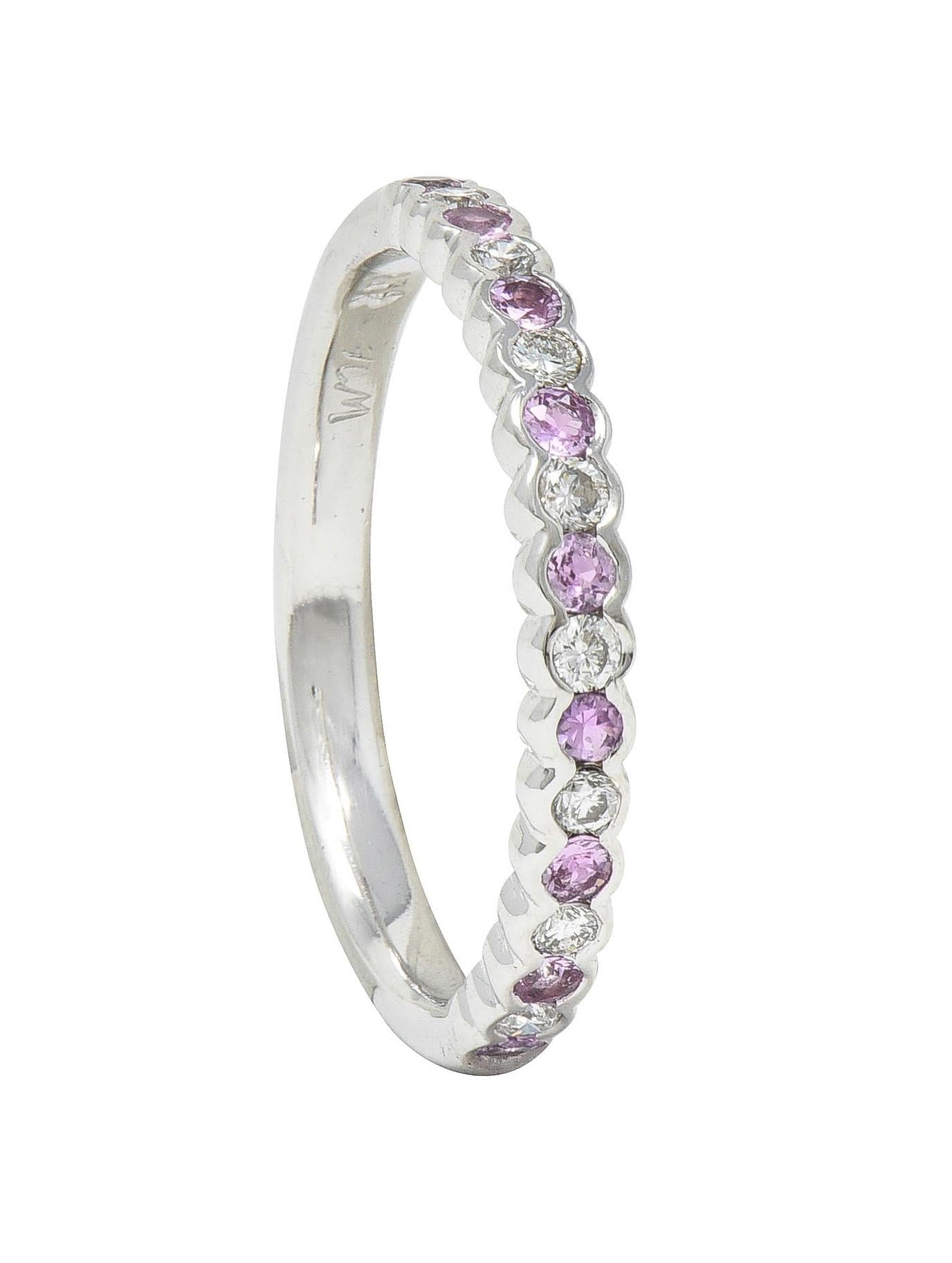 Contemporary Diamond Pink Sapphire 18 Karat White Gold Stacking Band Ring