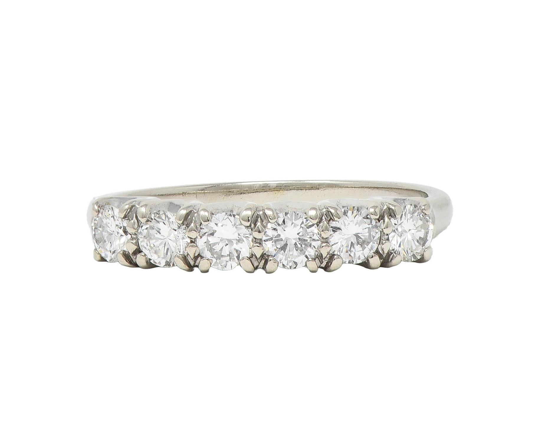 Mid-Century 0.50 CTW Diamond 14 Karat White Gold Vintage Stacking Band Ring