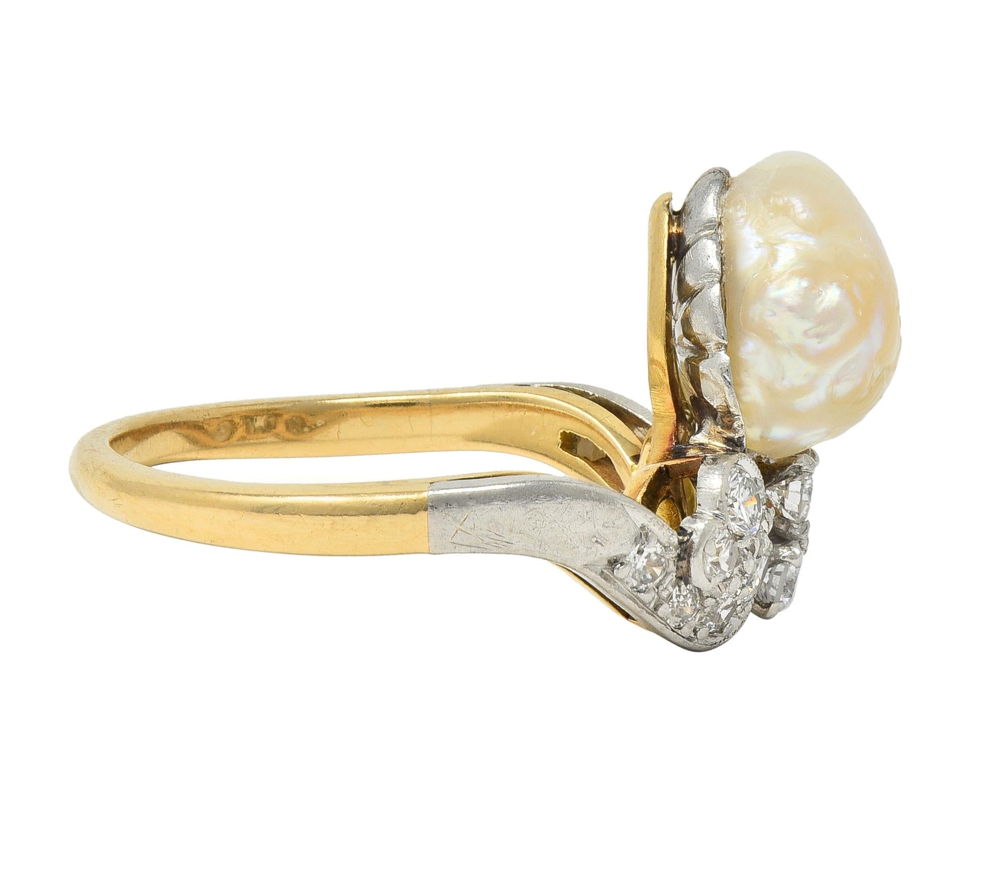 Belle Epoque Baroque Pearl Diamond Platinum 18 Karat Gold Duchess Tiara Ring