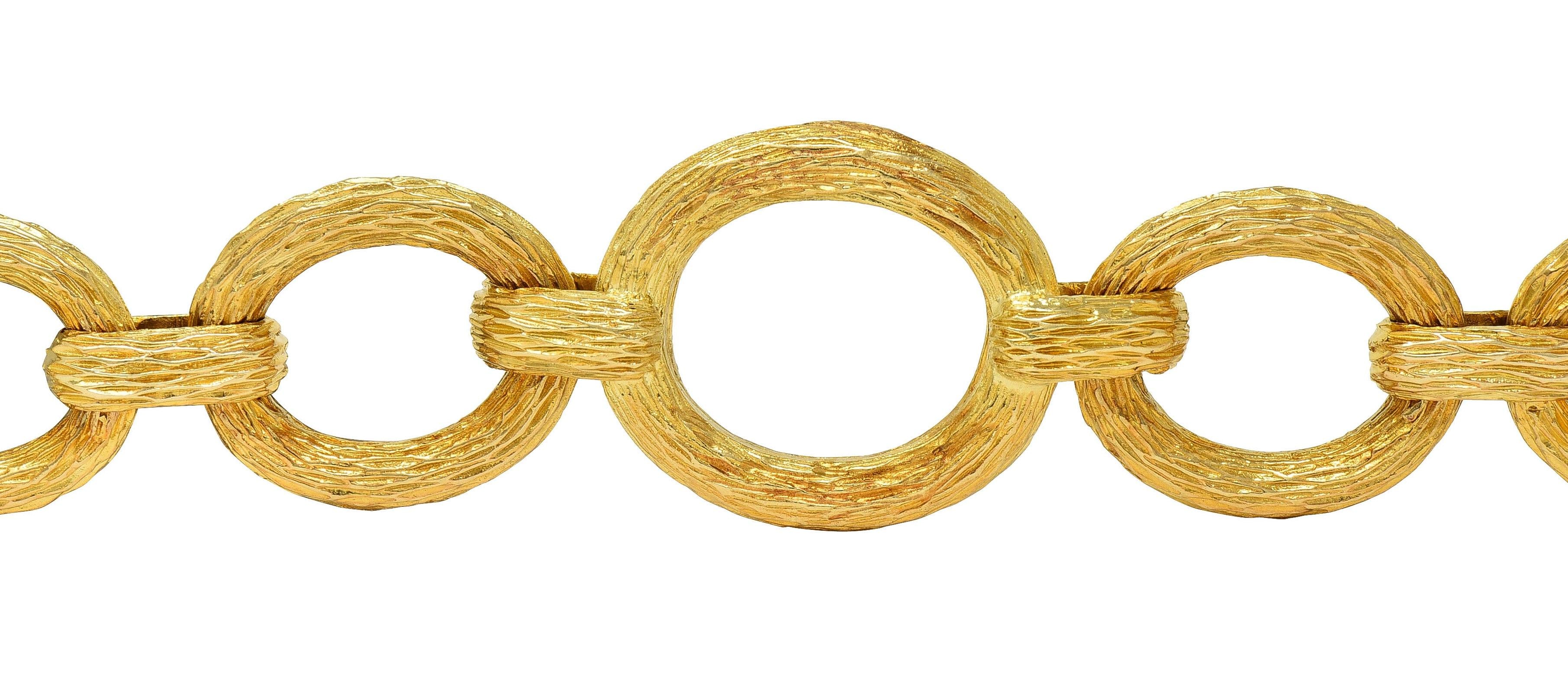 1970's 14 Karat Yellow Gold Wood Grain Link Vintage Bracelet