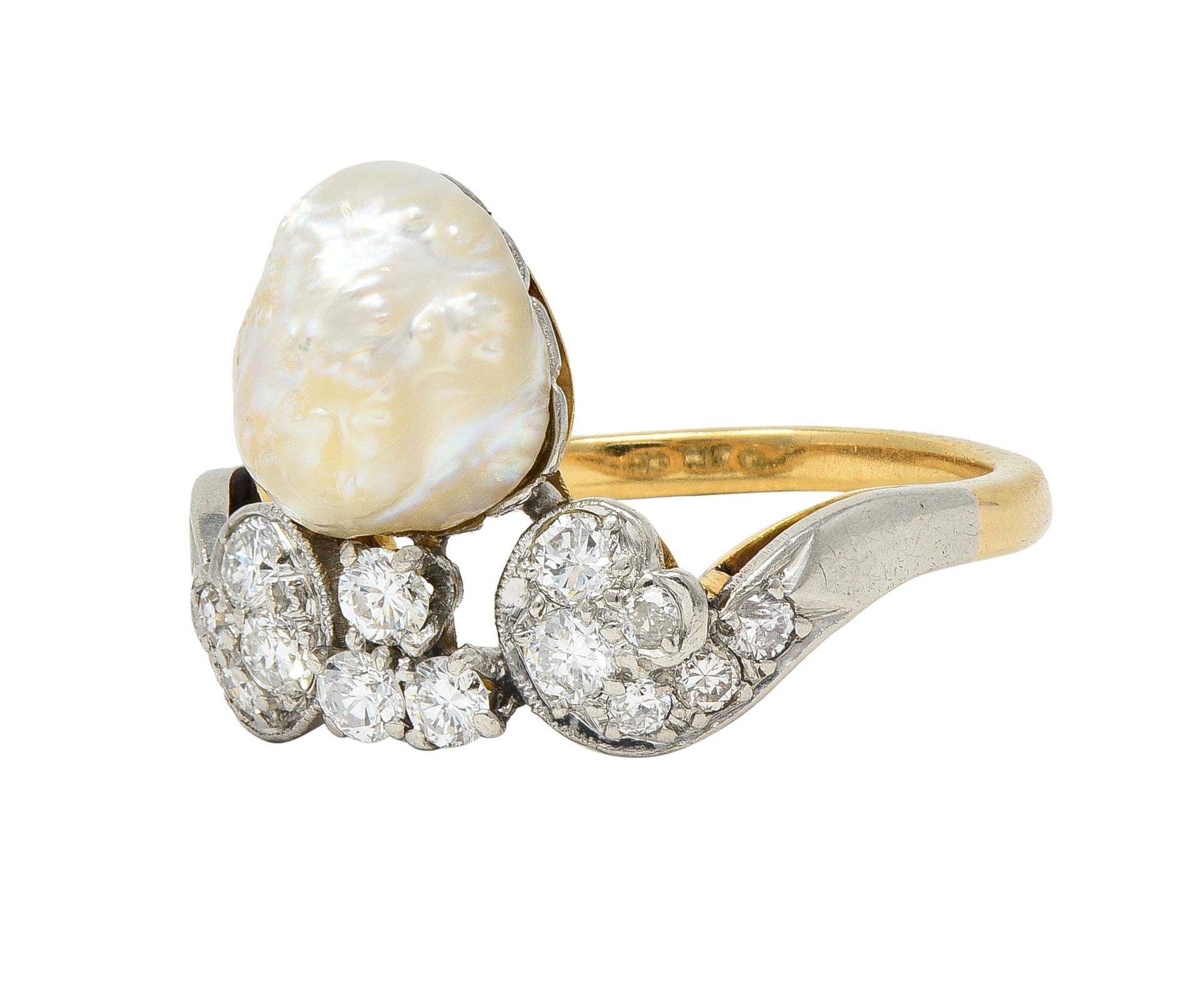 Belle Epoque Baroque Pearl Diamond Platinum 18 Karat Gold Duchess Tiara Ring