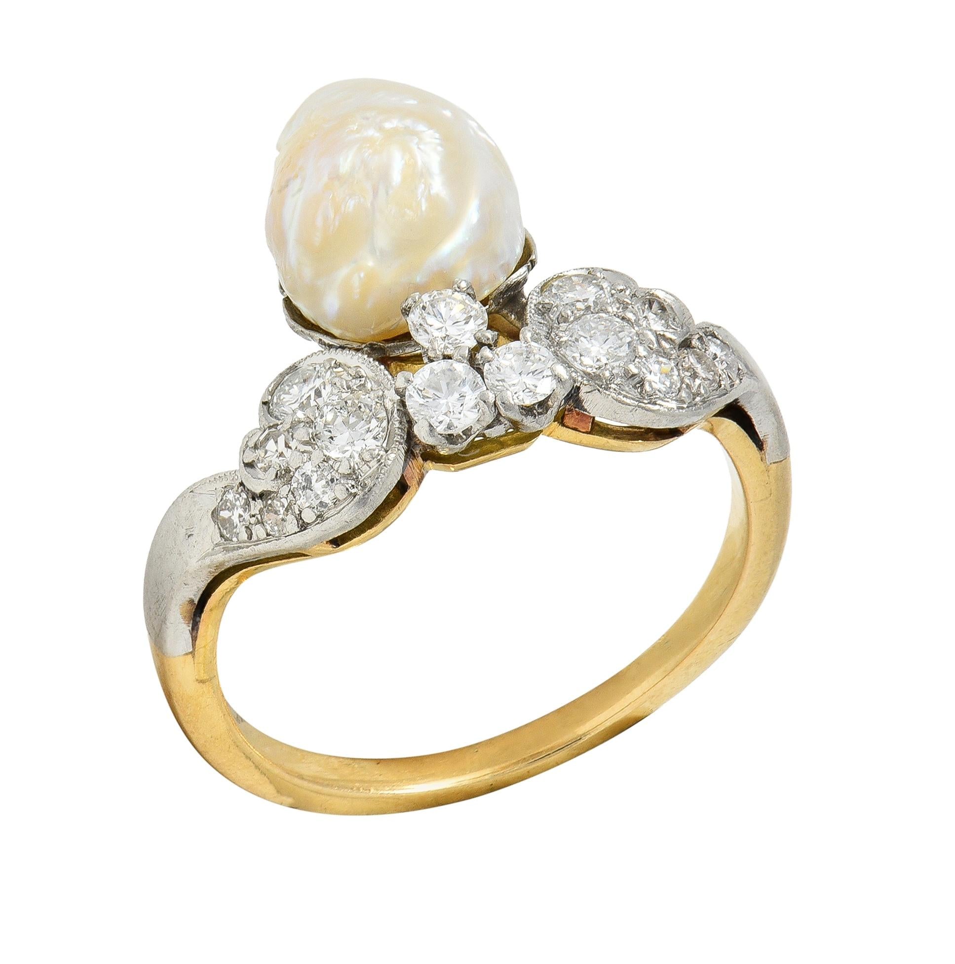 Belle Epoque Baroque Pearl Diamond Platinum 18 Karat Gold Duchess Tiara Ring