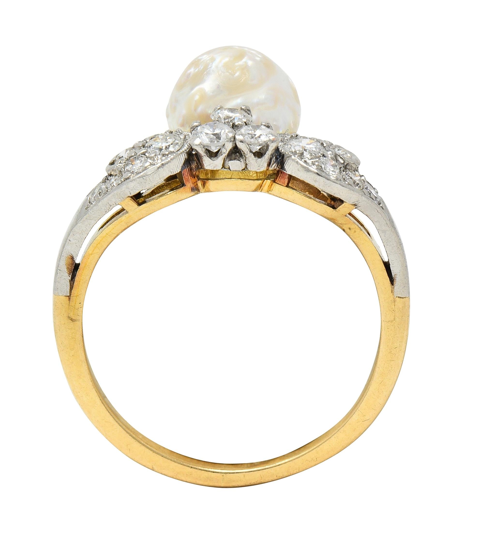 Belle Epoque Baroque Pearl Diamond Platinum 18 Karat Gold Duchess Tiara Ring