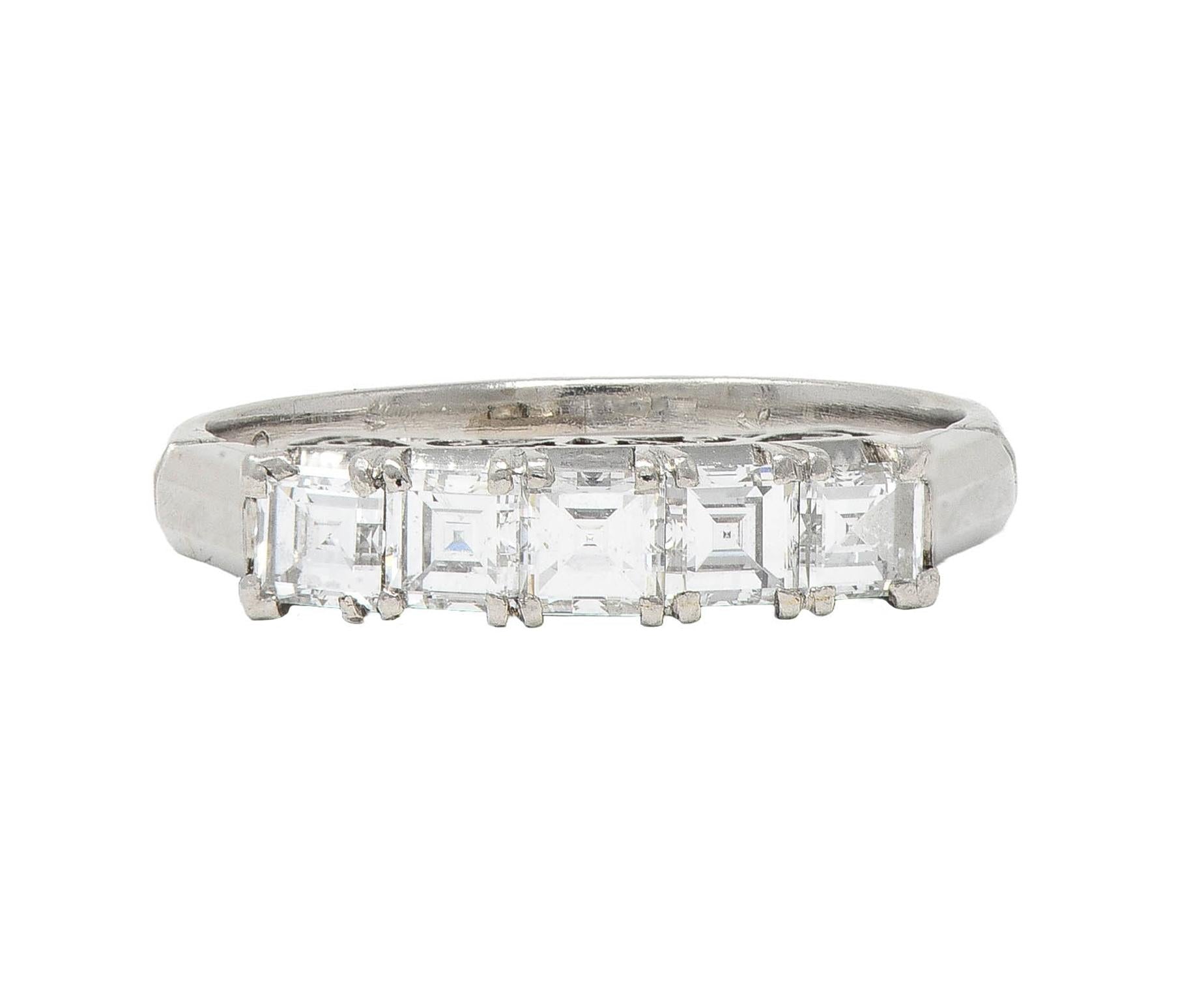 Contemporary 0.78 CTW Step Cut Diamond Platinum Five Stone Band Ring