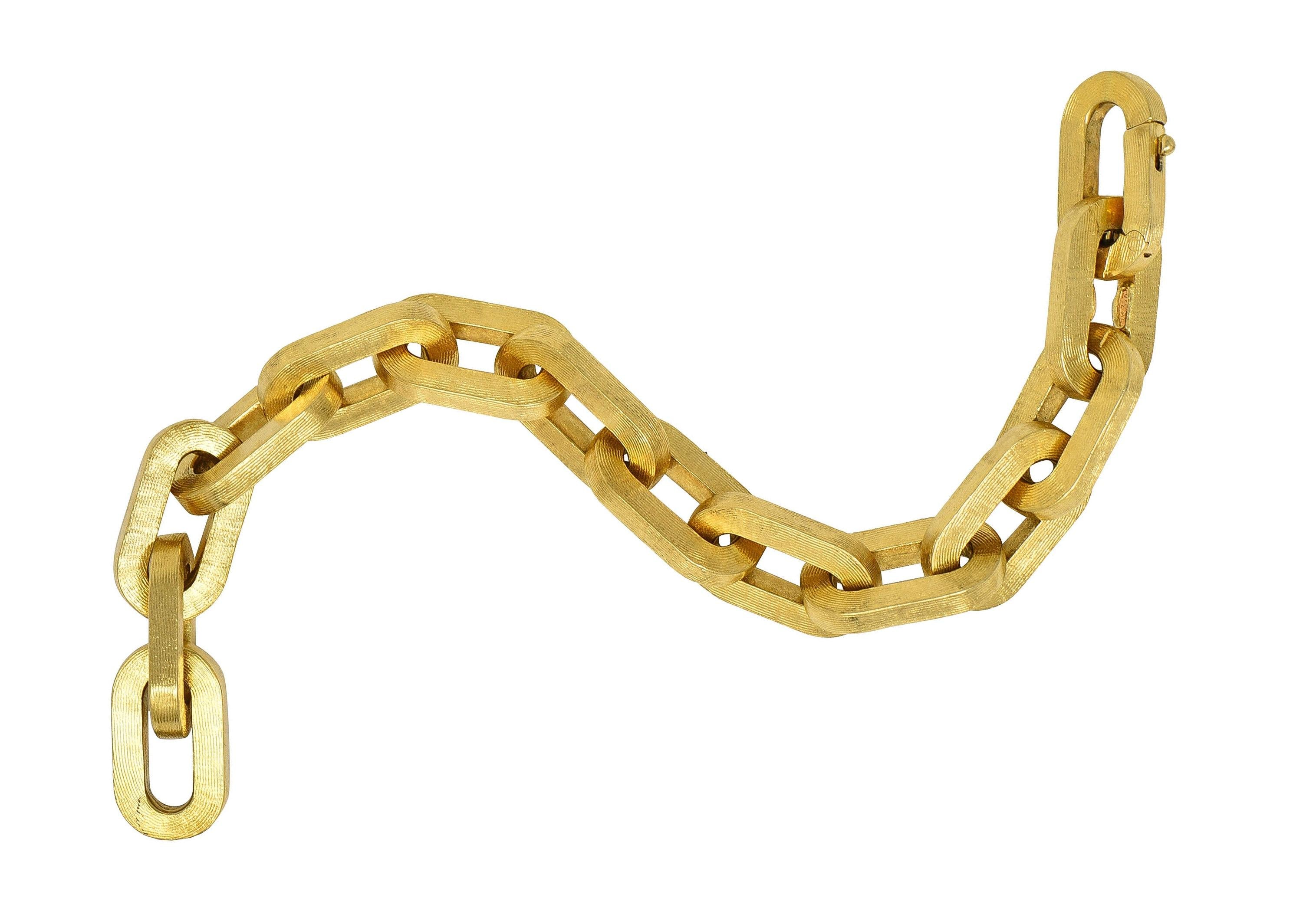 1970's 18 Karat Yellow Gold Vintage Brushed Cable Link Chain Bracelet