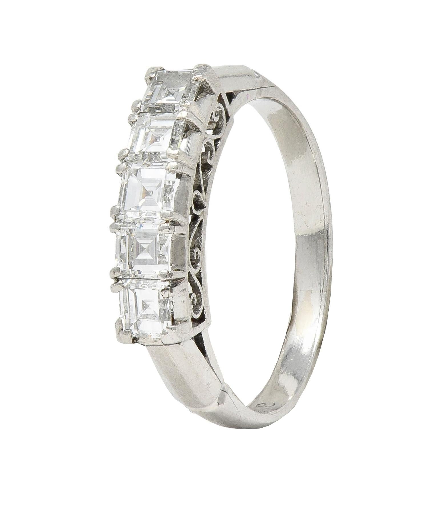 Contemporary 0.78 CTW Step Cut Diamond Platinum Five Stone Band Ring