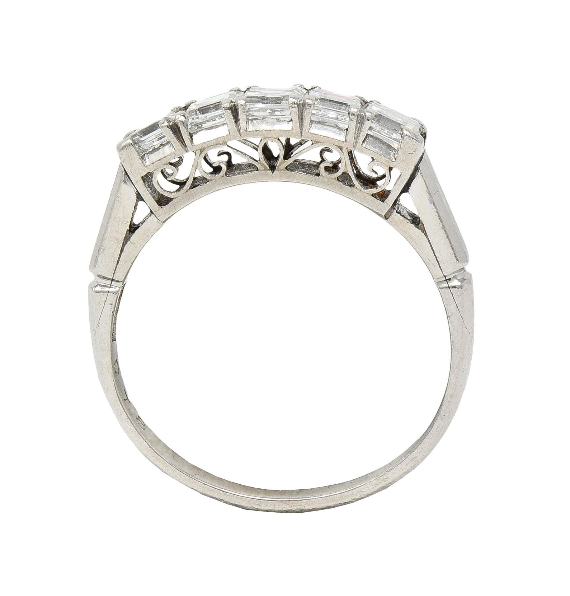 Contemporary 0.78 CTW Step Cut Diamond Platinum Five Stone Band Ring