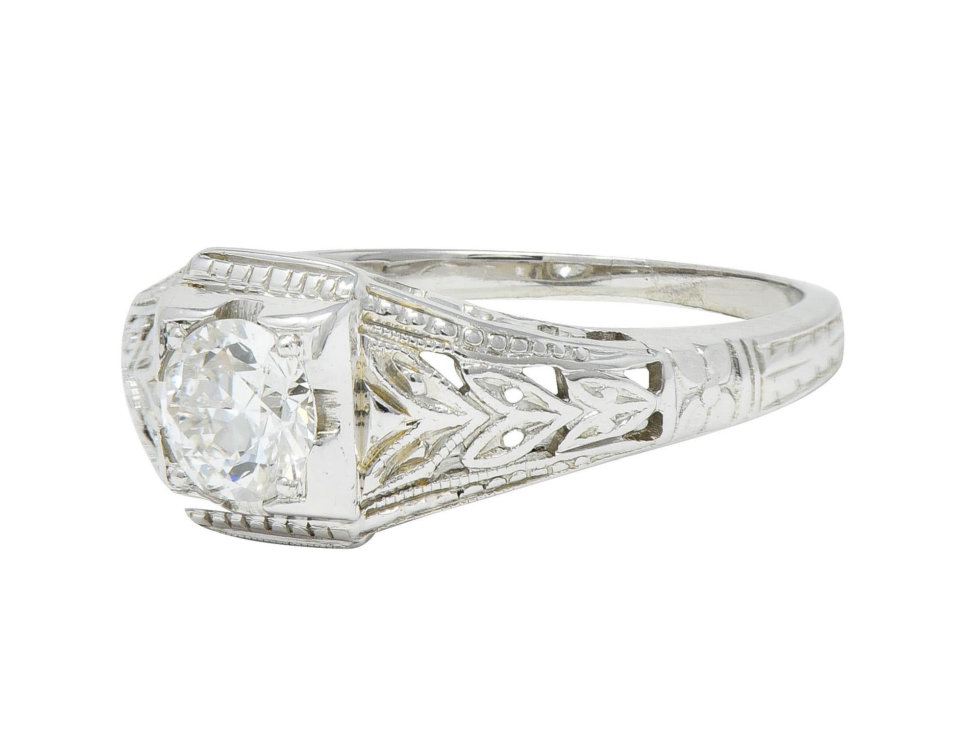 Art Deco European Diamond 18 Karat White Gold Antique Solitaire Engagement Ring