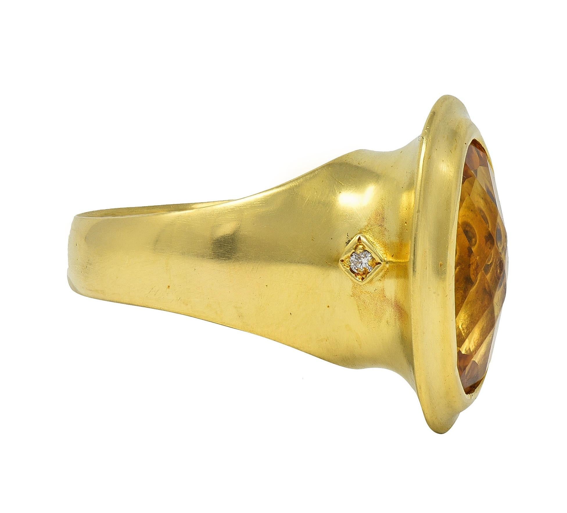 SeidenGang 2000's Citrine Diamond 18 Karat Yellow Gold Bezel Cocktail Ring