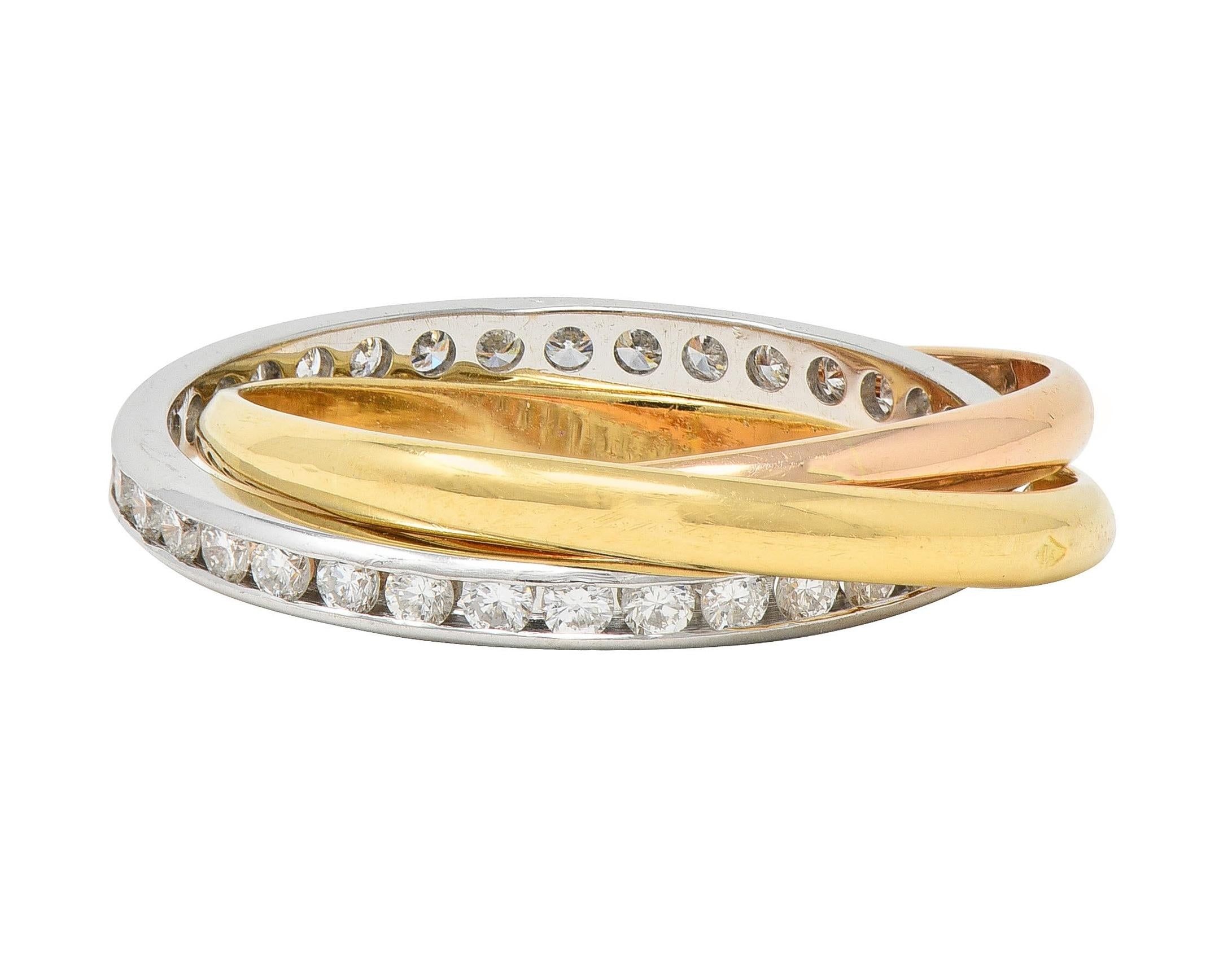 French Diamond 18 Karat Rose White Yellow Gold Vintage Rolling Band Unisex Ring