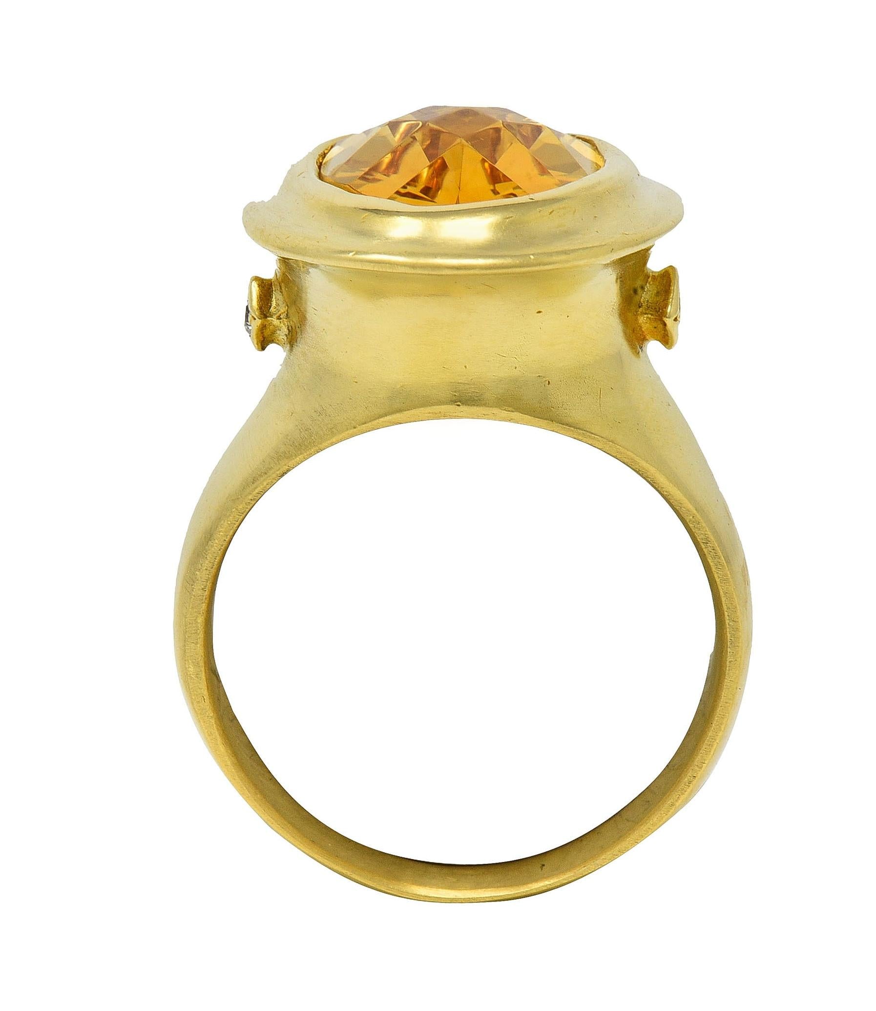 SeidenGang 2000's Citrine Diamond 18 Karat Yellow Gold Bezel Cocktail Ring