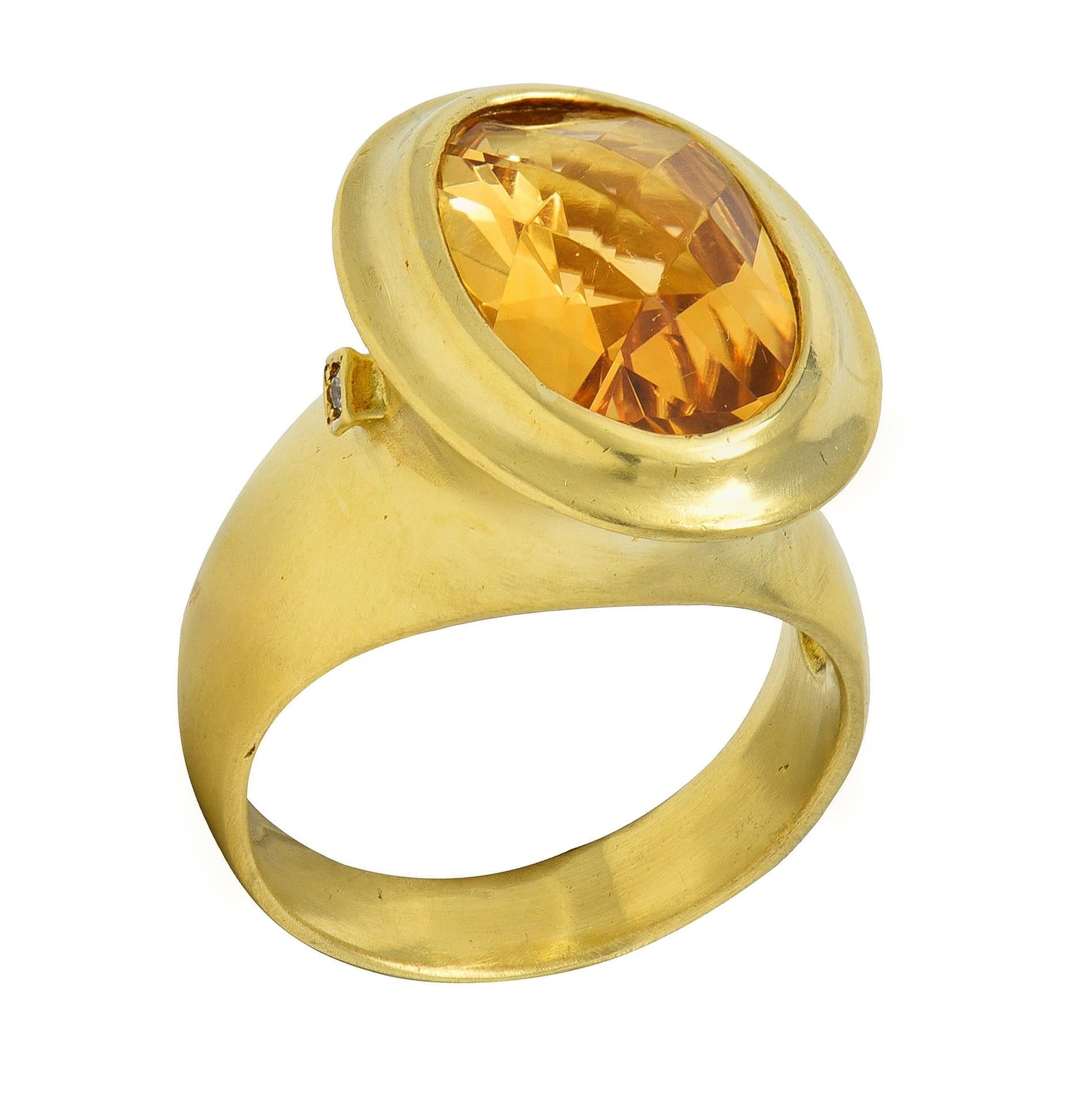 SeidenGang 2000's Citrine Diamond 18 Karat Yellow Gold Bezel Cocktail Ring