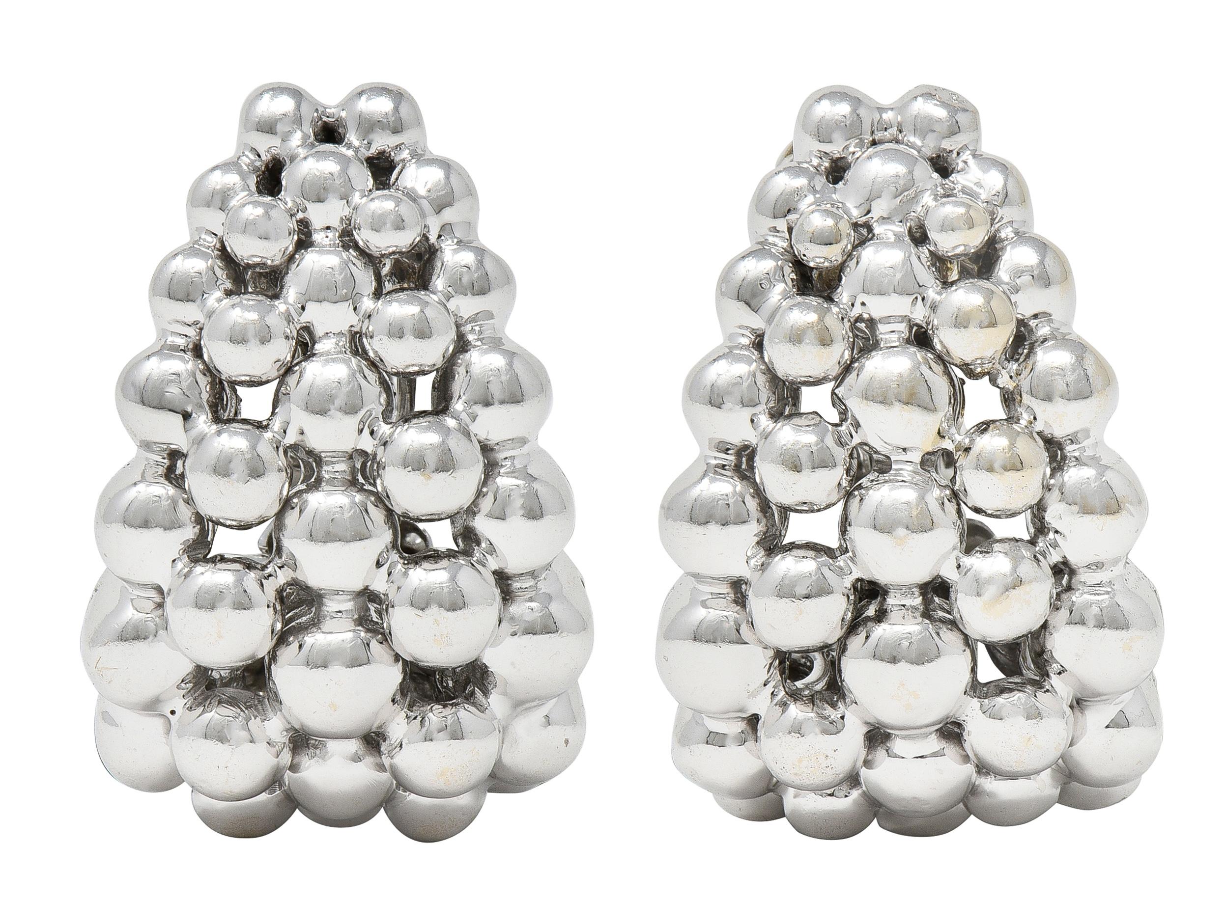 Boucheron French 1990's 18 Karat White Gold Grains De Raisins J Hoop Earrings