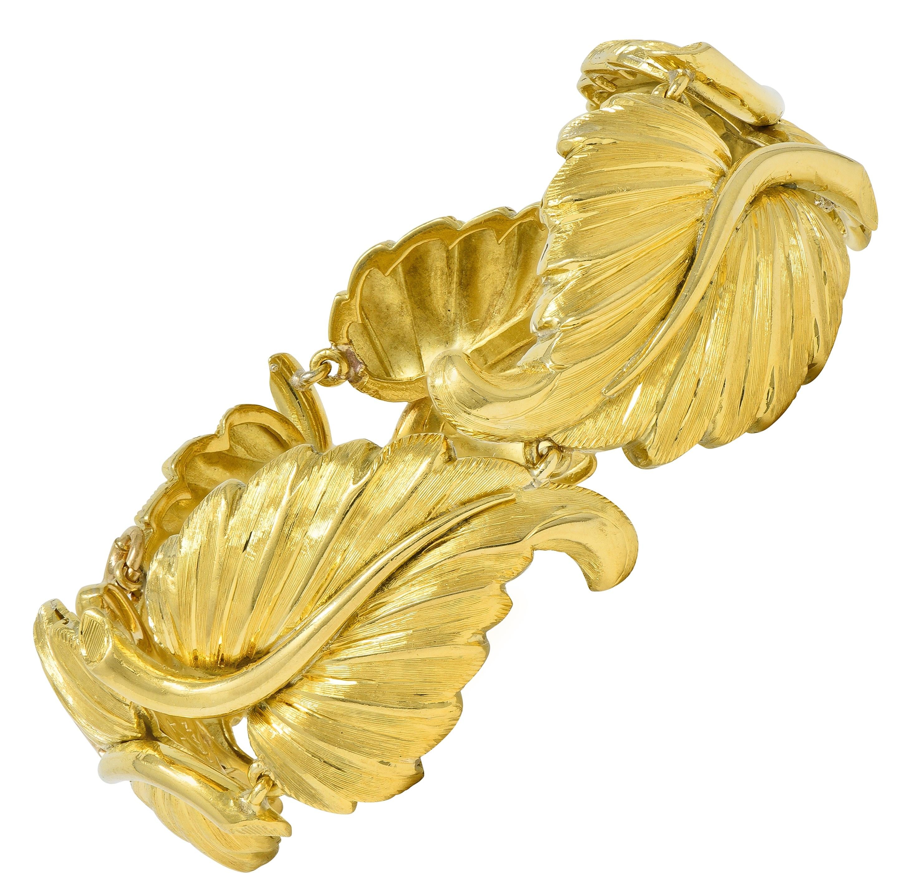 Tiffany & Co. 1950's 18 Karat Yellow Gold Vintage Foliate Link Bracelet